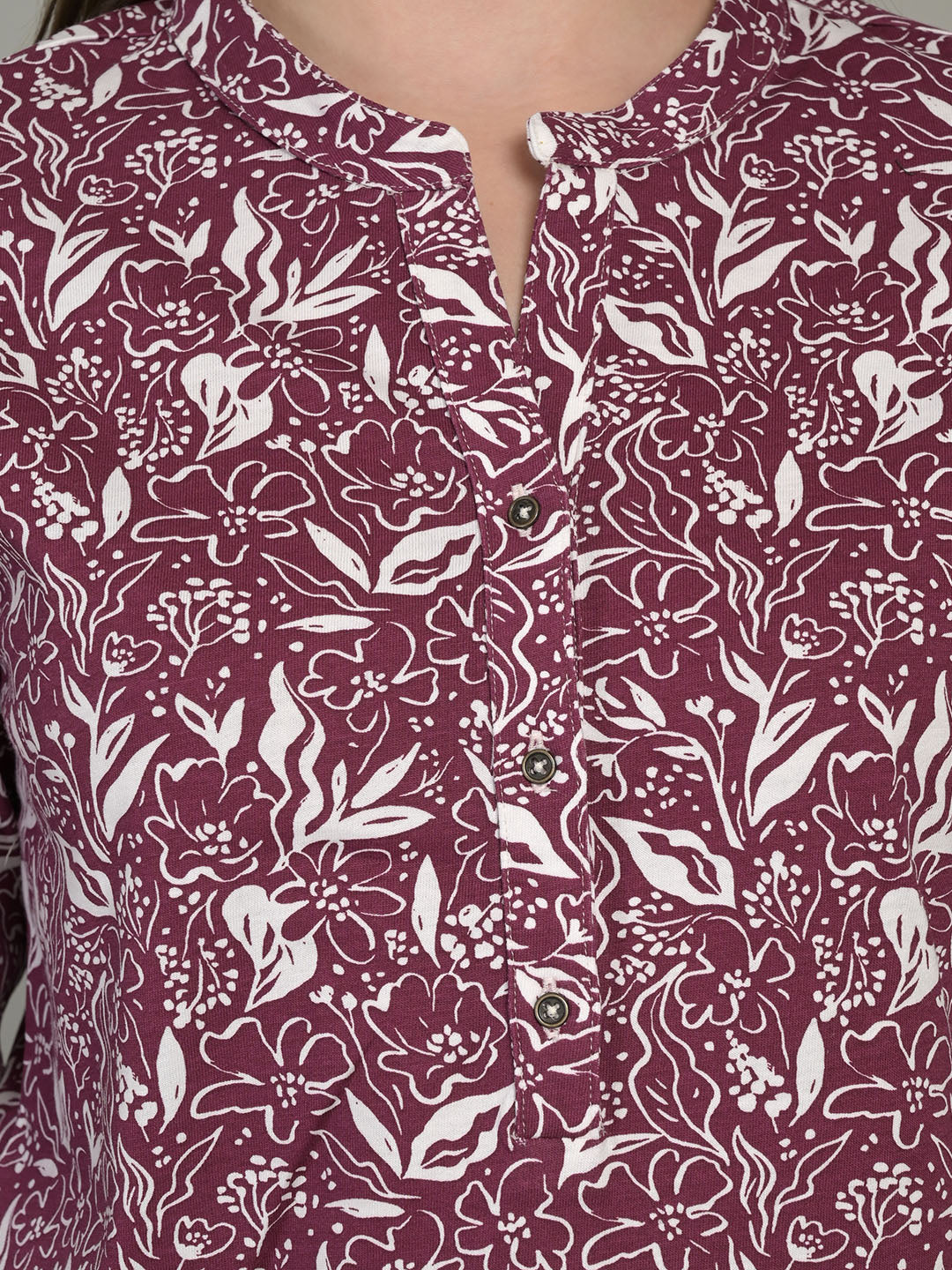 Wine V Neck 3/4 Sleeve Short Kurti