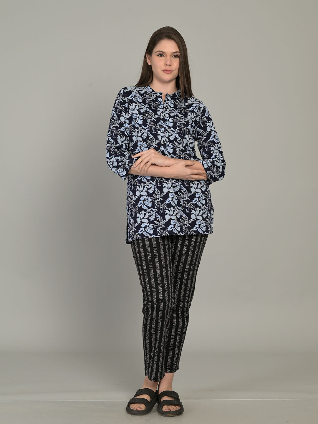 V-Neck Blue LM Short Kurti