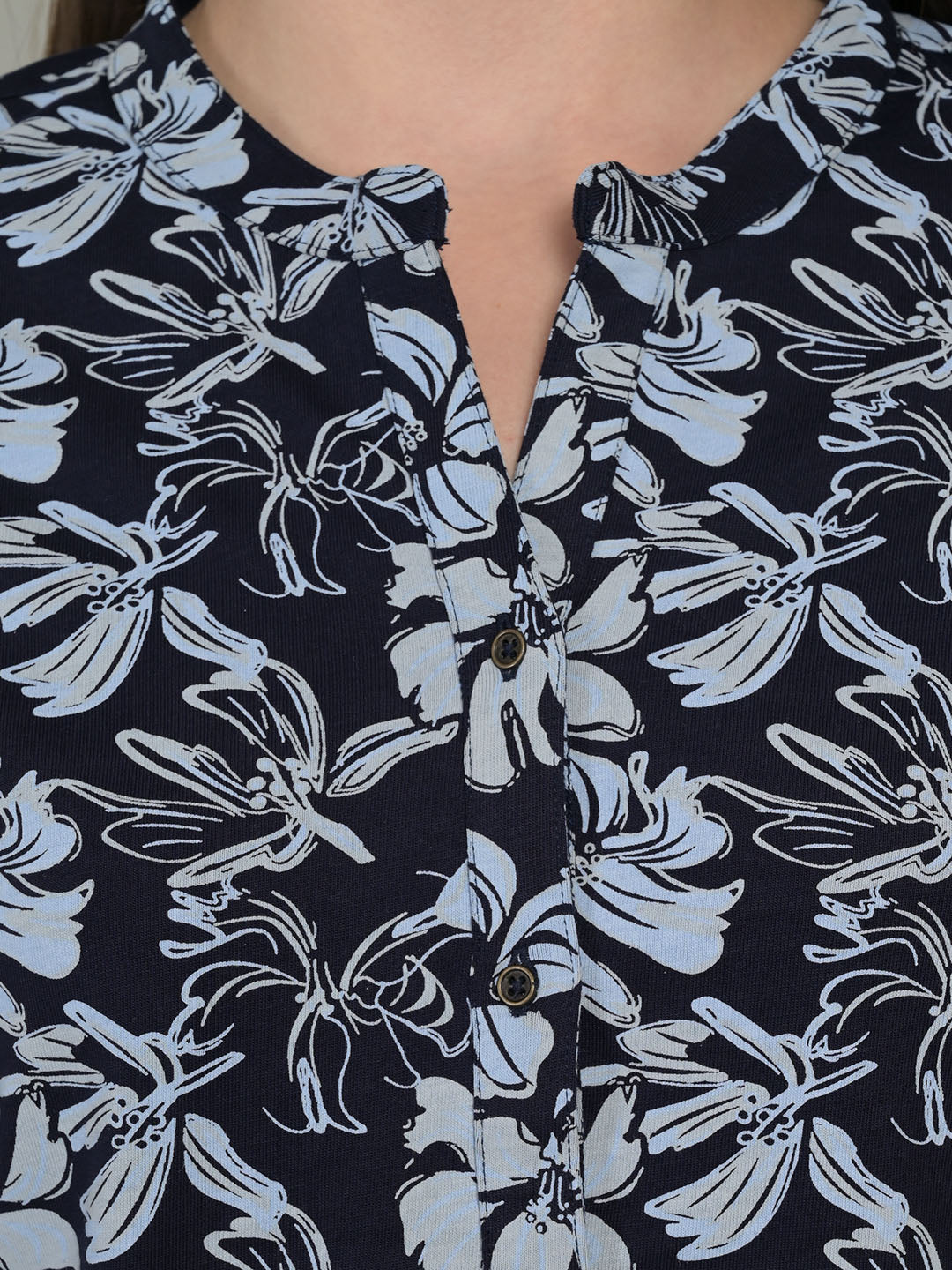 V-Neck Printed Blue Short Kurti