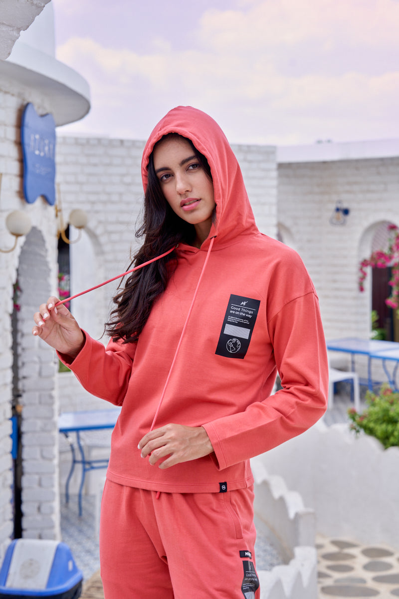 Women Cotton Spandex Red Printed Full Sleeve Sweat Shirt T-shirt