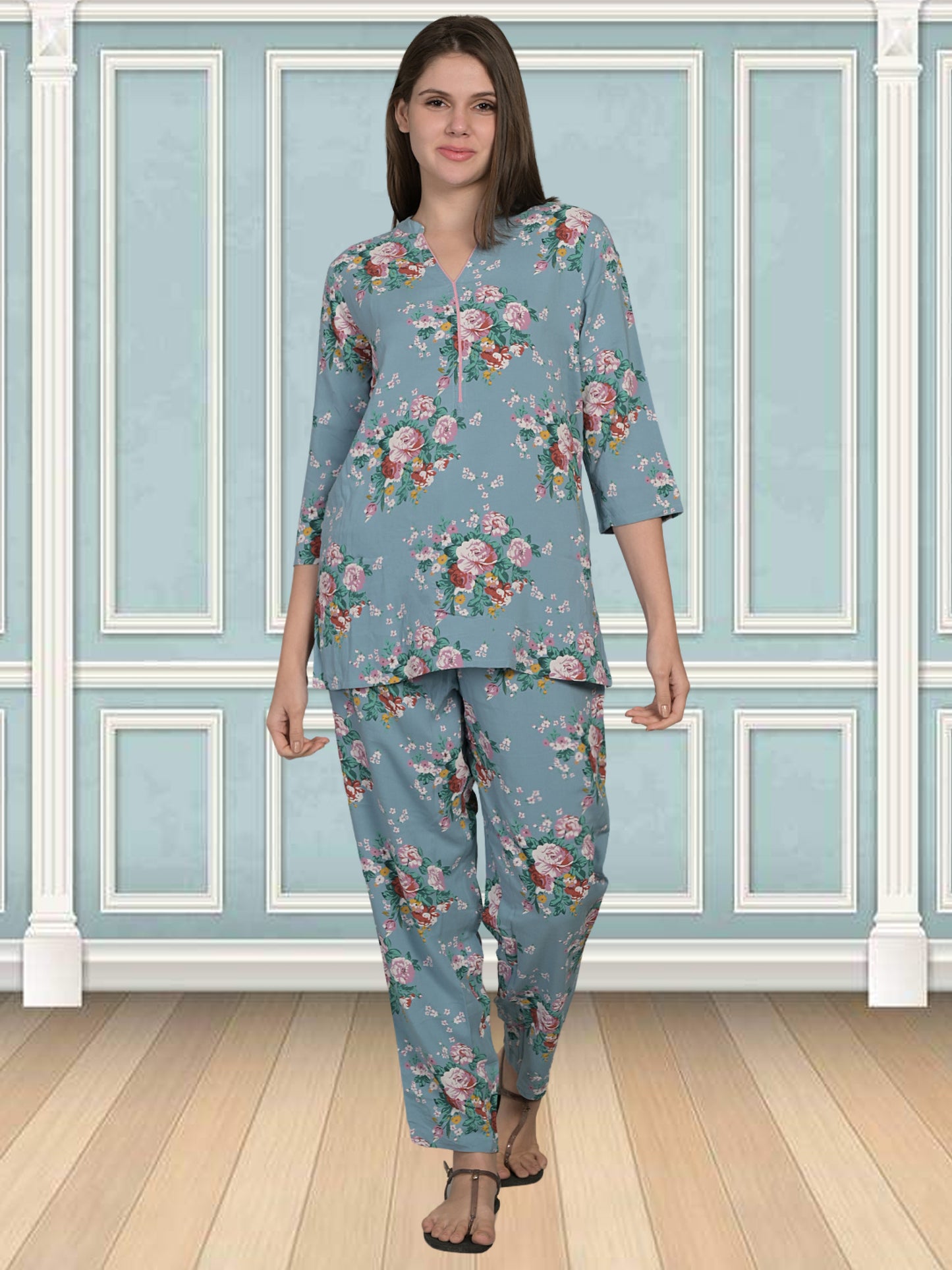 Blue Floral Printed Co-Ord Set