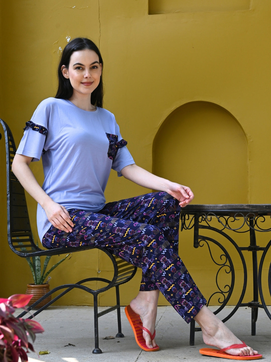 Purple Printed T-Shirt & Pyjama Set