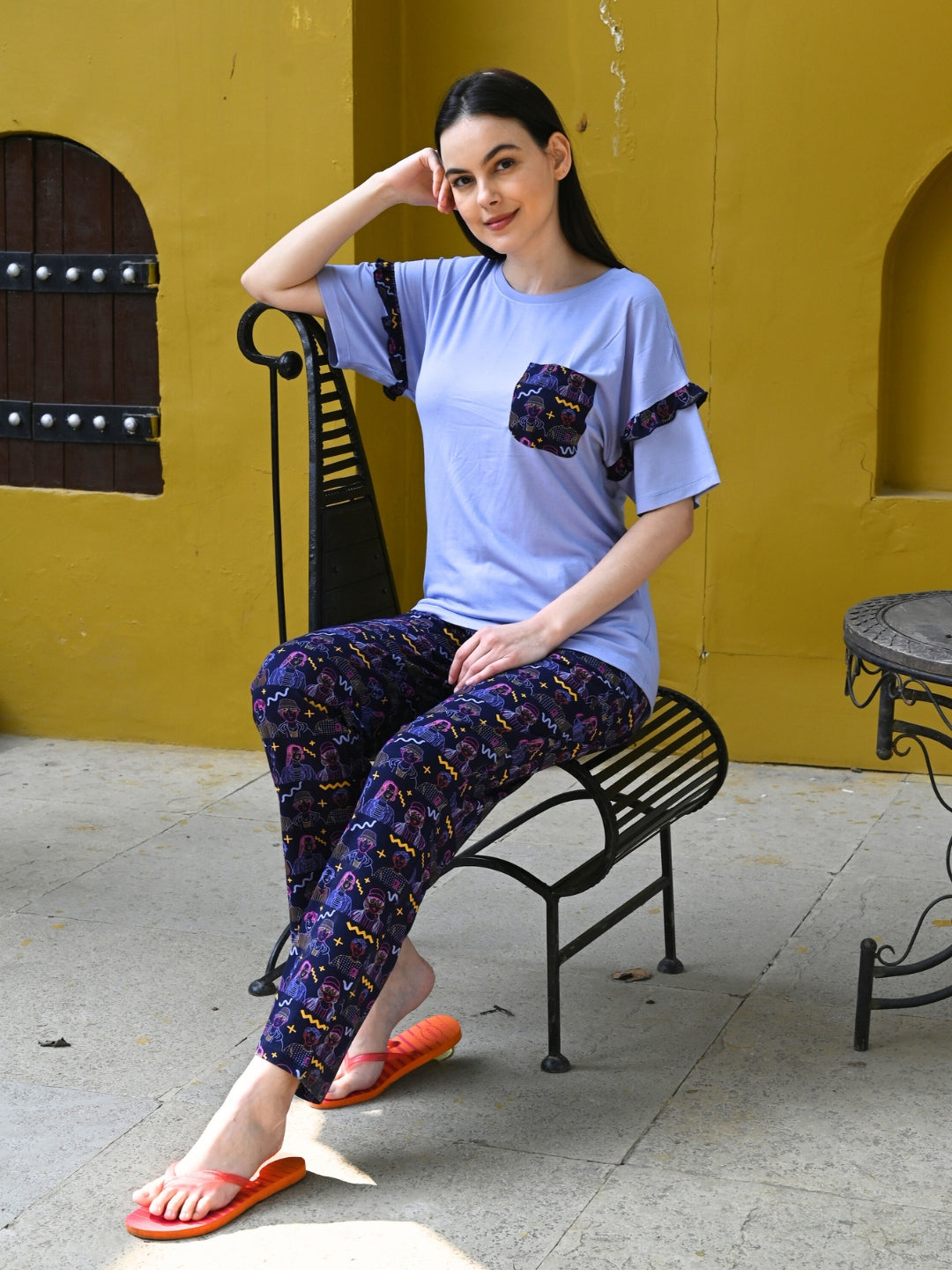 Purple Printed T-Shirt & Pyjama Set