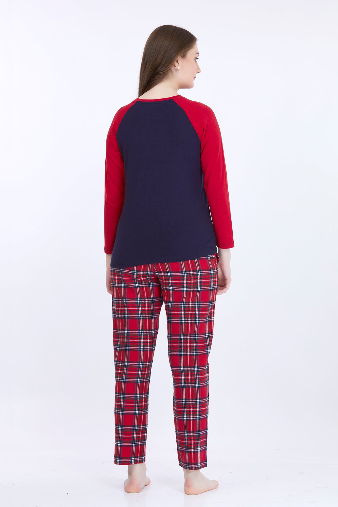 Women 100% Cotton Navy Blue Printed Full Sleeve T-Shirt With Pyjama