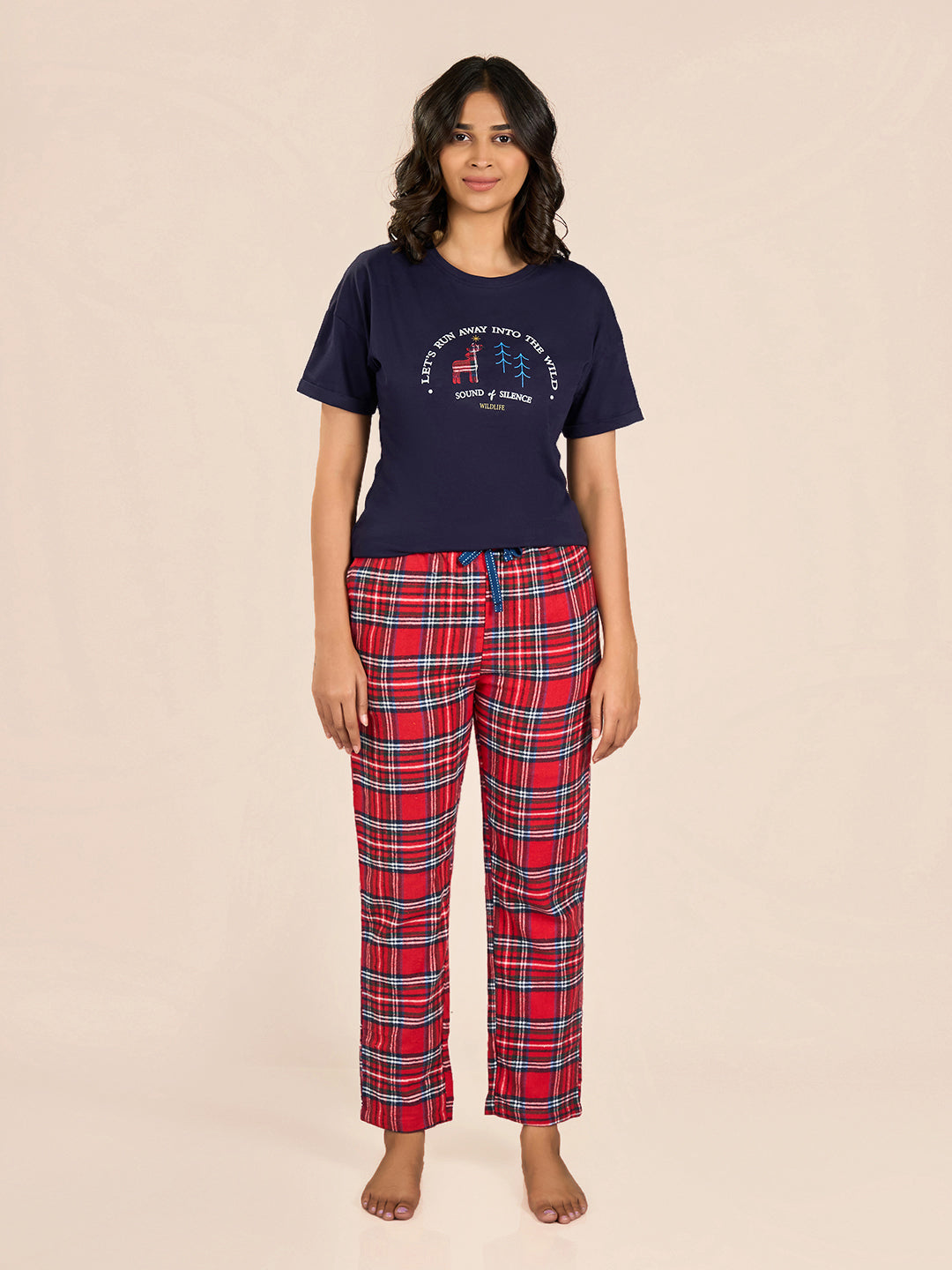 Blue Short Sleeve Printed T-Shirt & Pyjama Set for Women