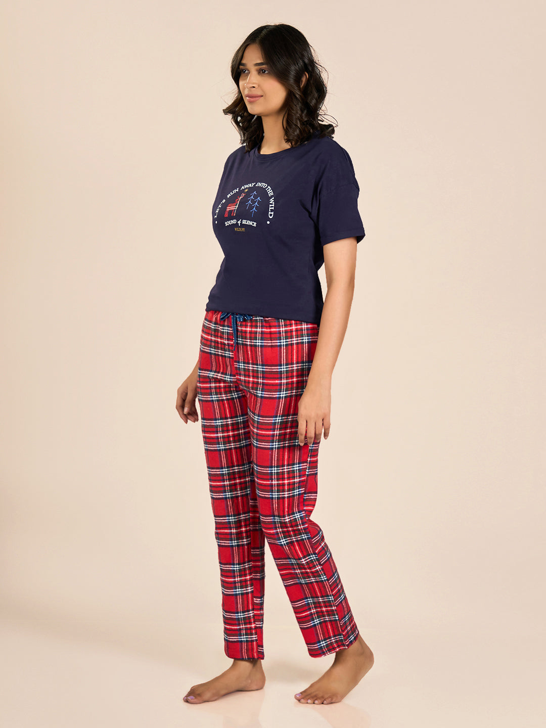 Blue Short Sleeve Printed T-Shirt & Pyjama Set for Women