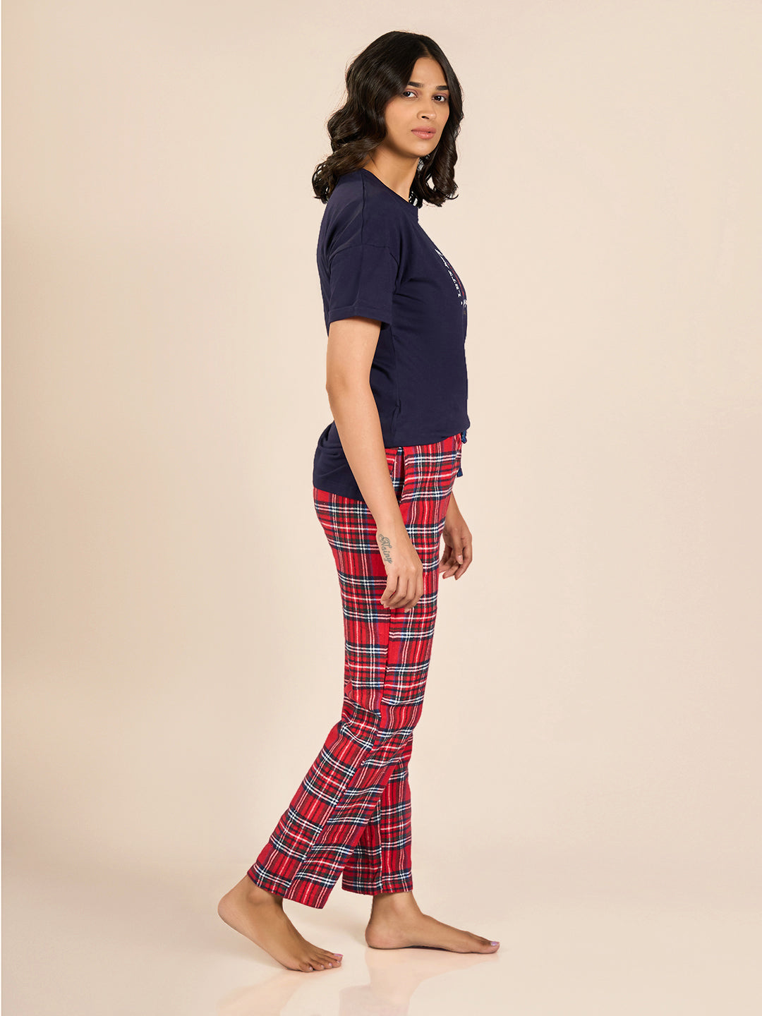 Blue Short Sleeve Printed T-Shirt & Pyjama Set for Women
