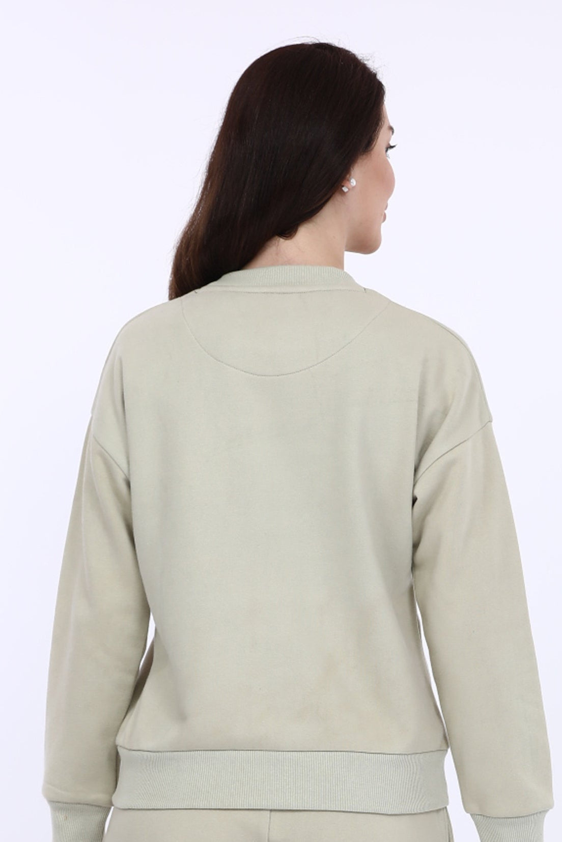Women Fleece Beige Printed Full Sleeve Sweat Shirt T-shirt