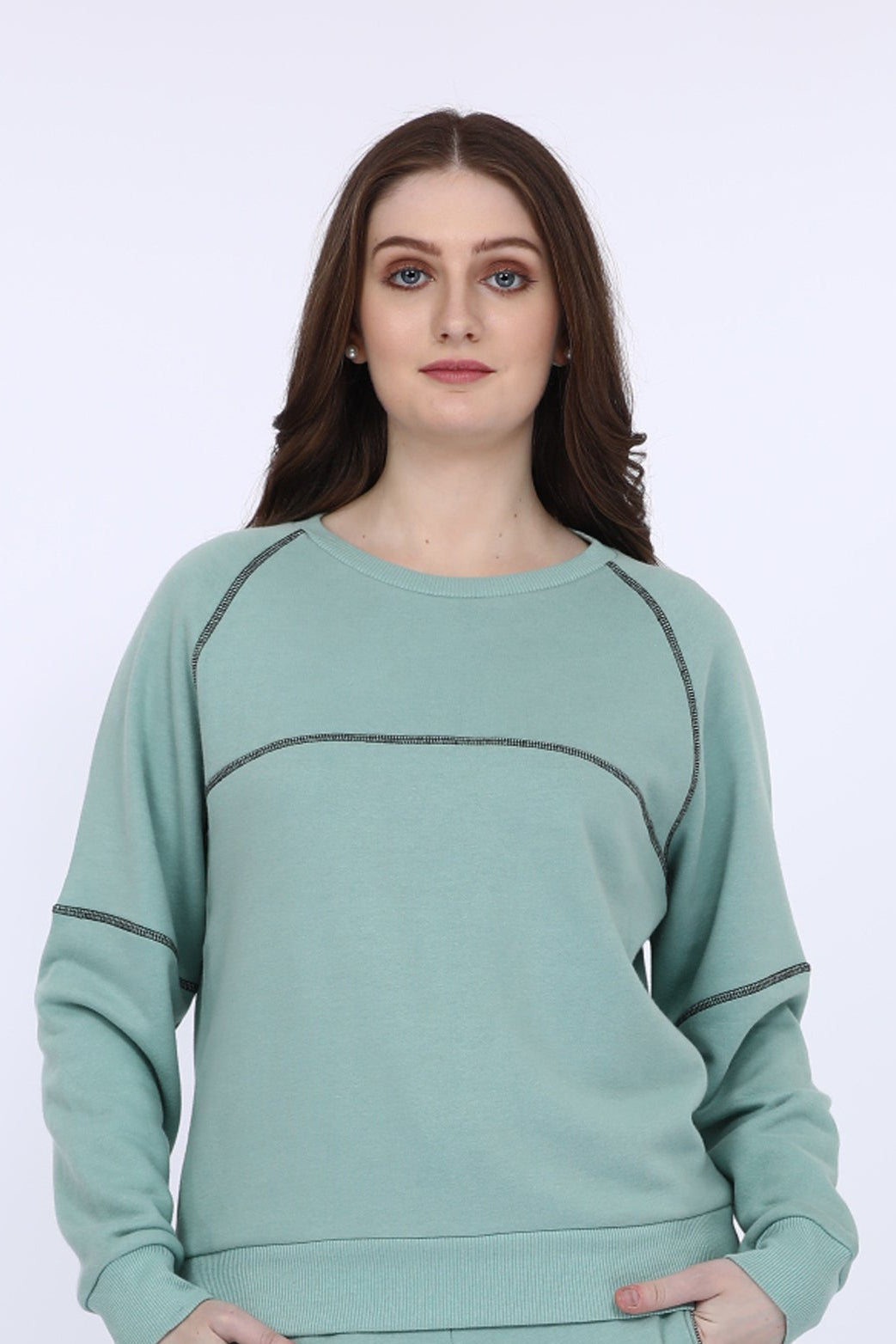 Women Fleece Solid Full Sleeve Sweat Shirt
