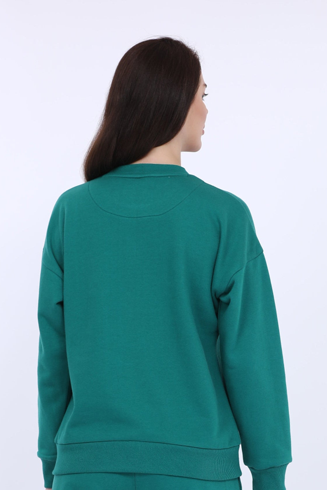 Women Fleece Green Printed Full Sleeve Sweat Shirt