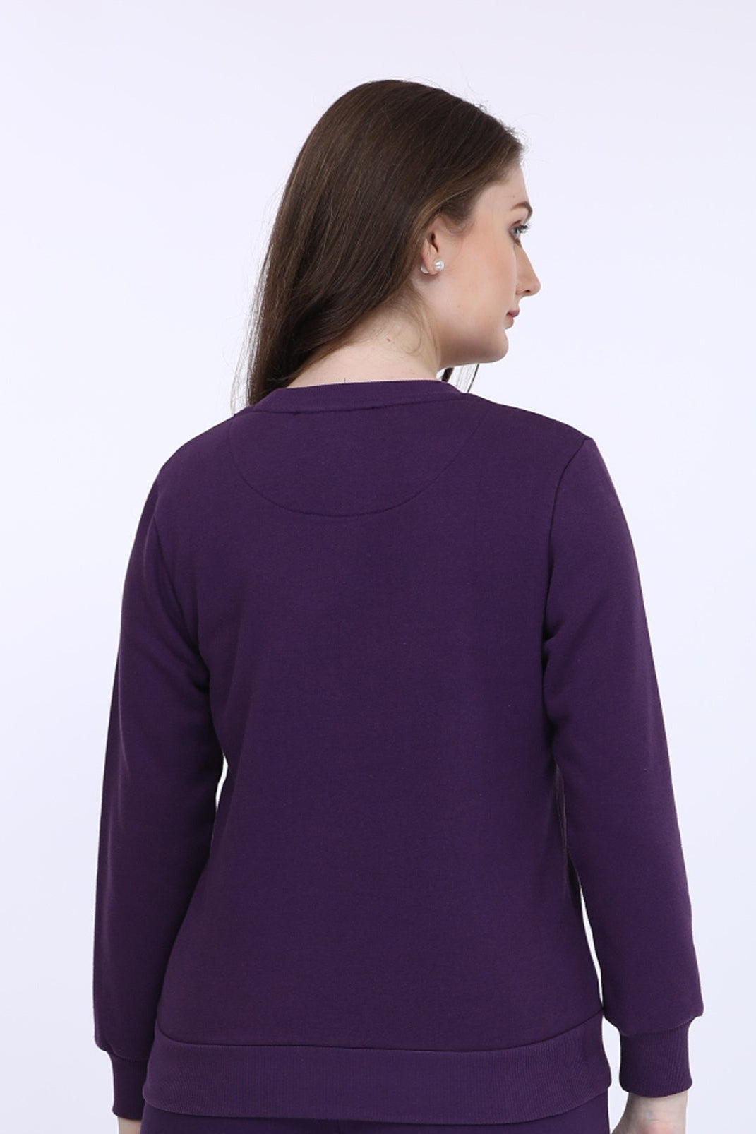 Women Fleece Purple Solid Full Sleeve Sweat Shirt T-shirt
