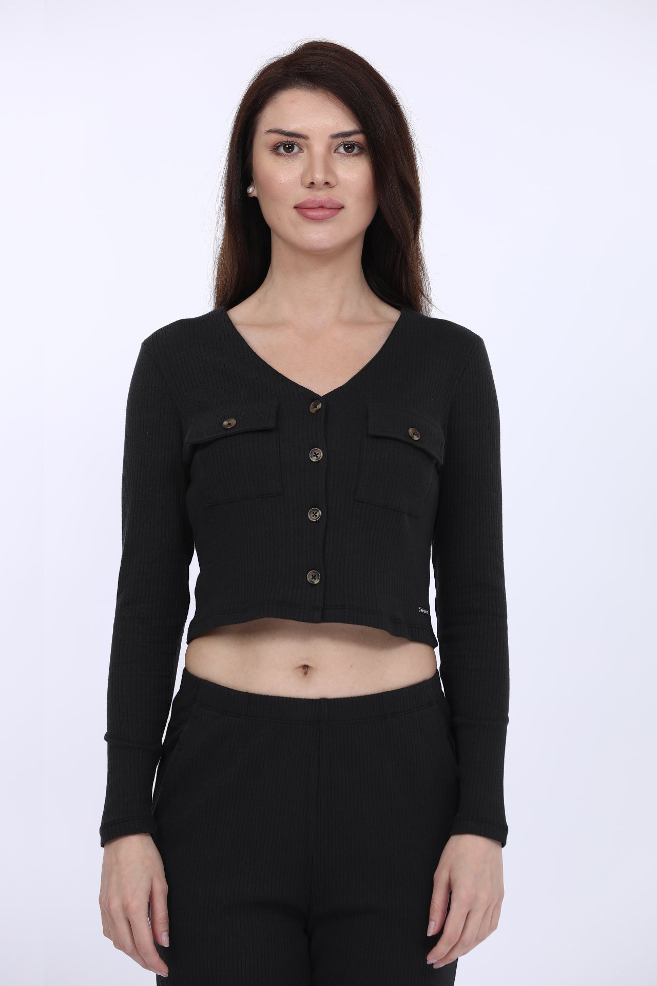 Black Ribbed Cotton Co-Ord Set for Women