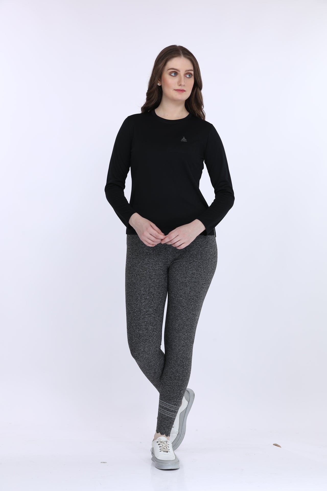 Pin Mesh Knit Black Full Sleeve T-Shirt