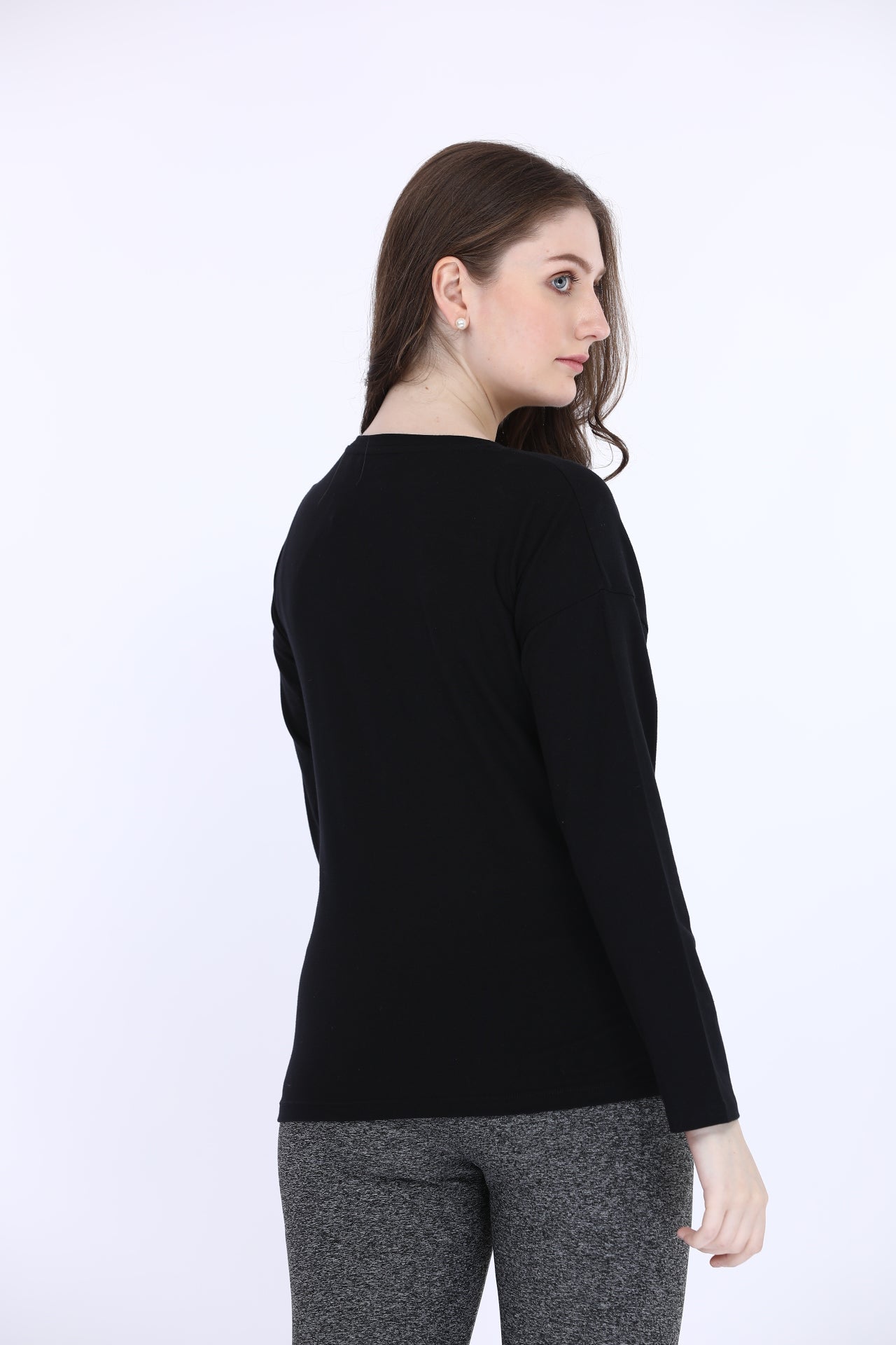 Women Cotton Spandex Black Printed Full Sleeve T-Shirt