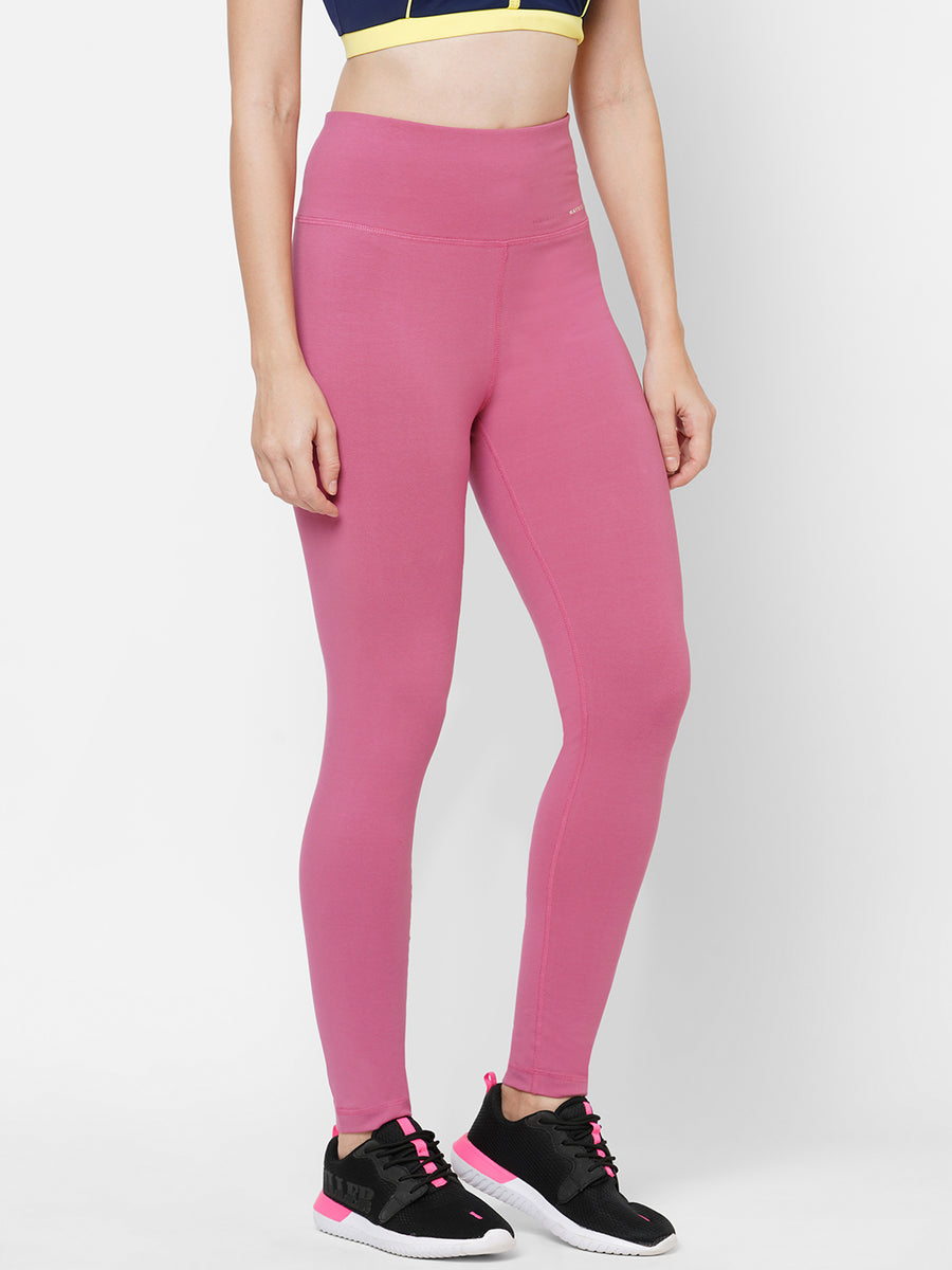 Maysixty Women's Pink Cotton Spandex Printed Yoga Pant
