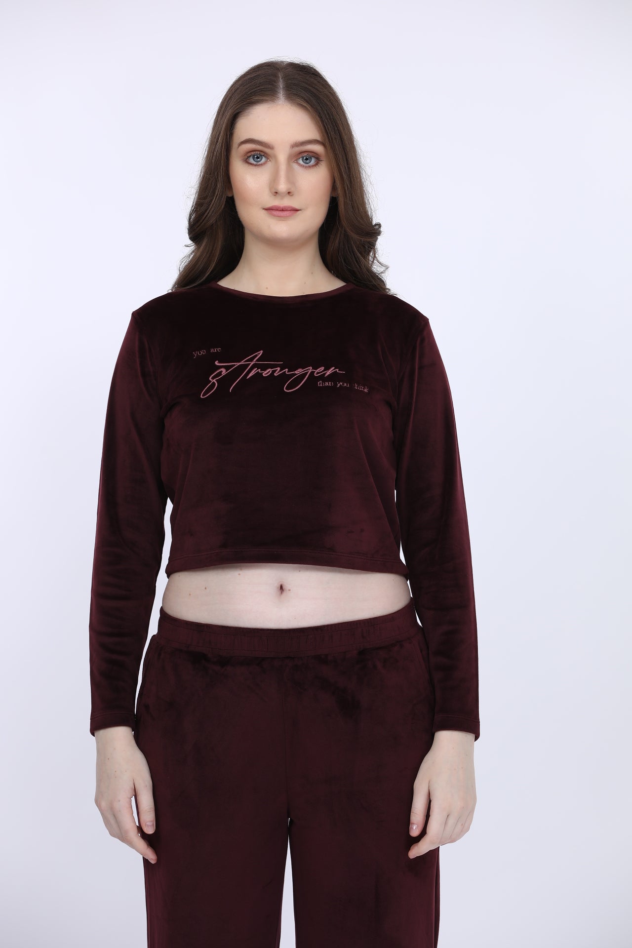 Wine Velour Full Sleeve Tracksuit
