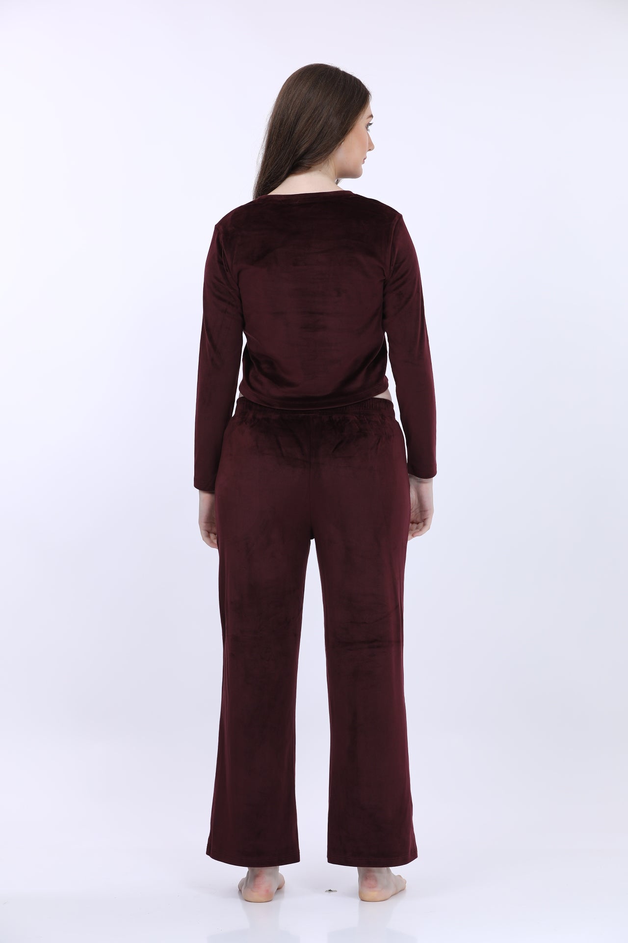 Wine Velour Full Sleeve Tracksuit