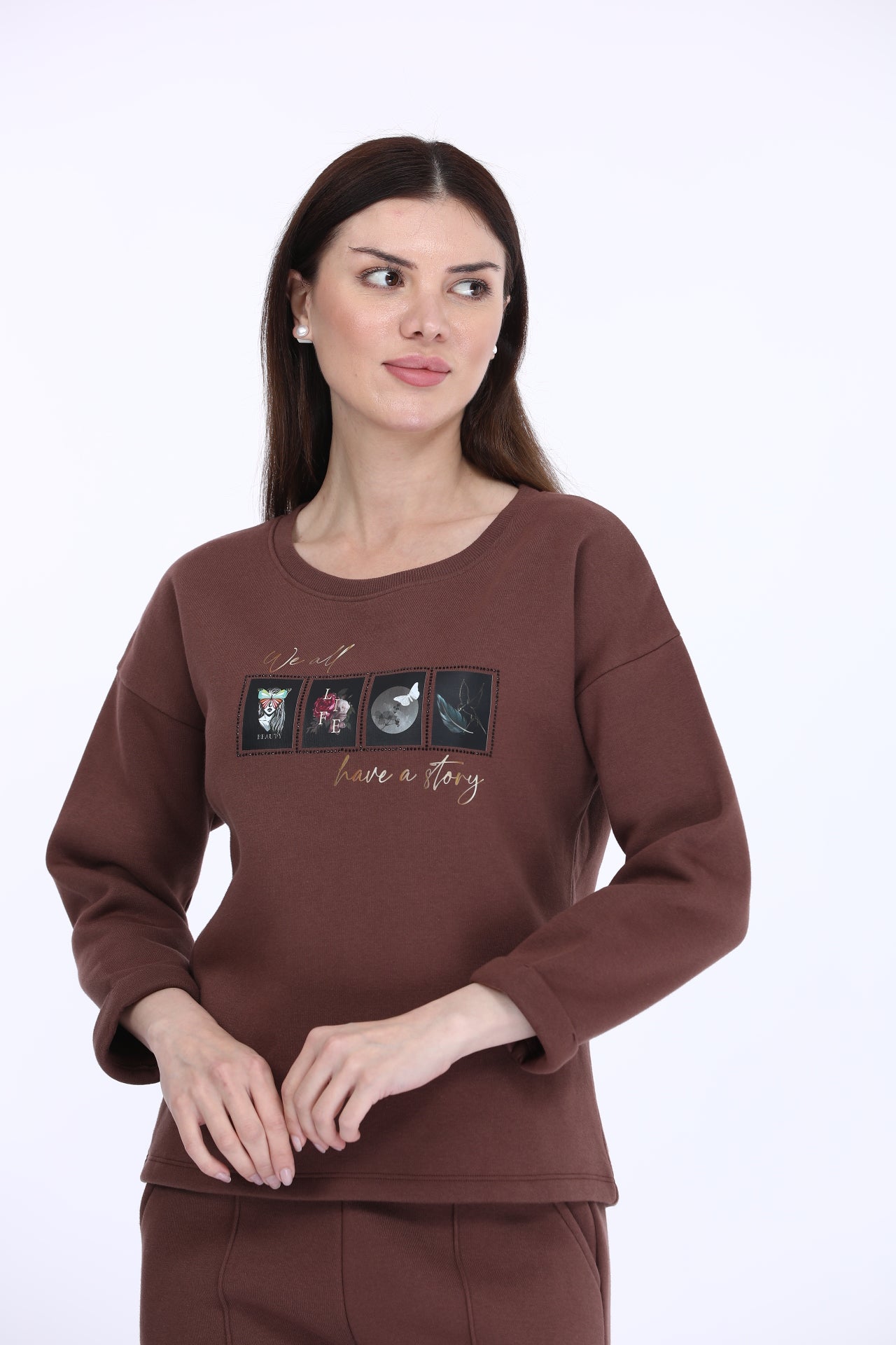 Women Fleece Brown Full Sleeve Track Suit