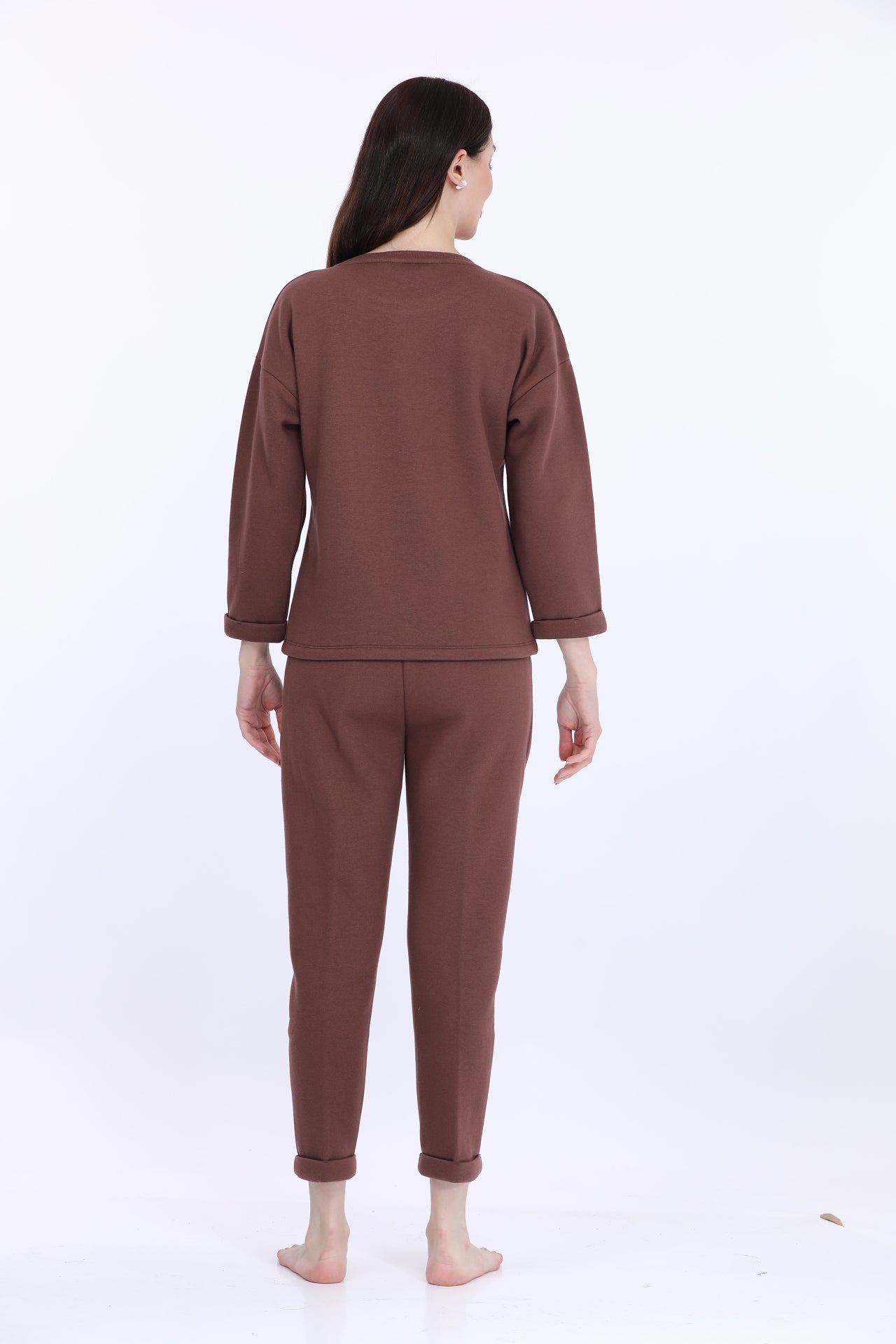 Women Fleece Brown Full Sleeve Track Suit