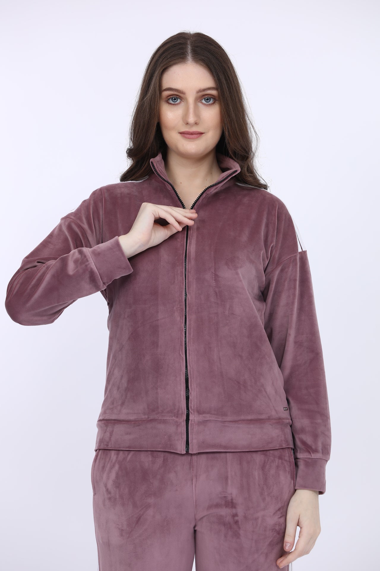 Women Cotton Spandex Purple Striped Full Sleeve Track Suit