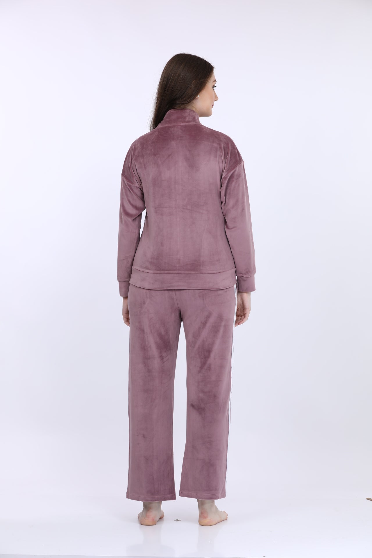 Women Cotton Spandex Purple Striped Full Sleeve Track Suit