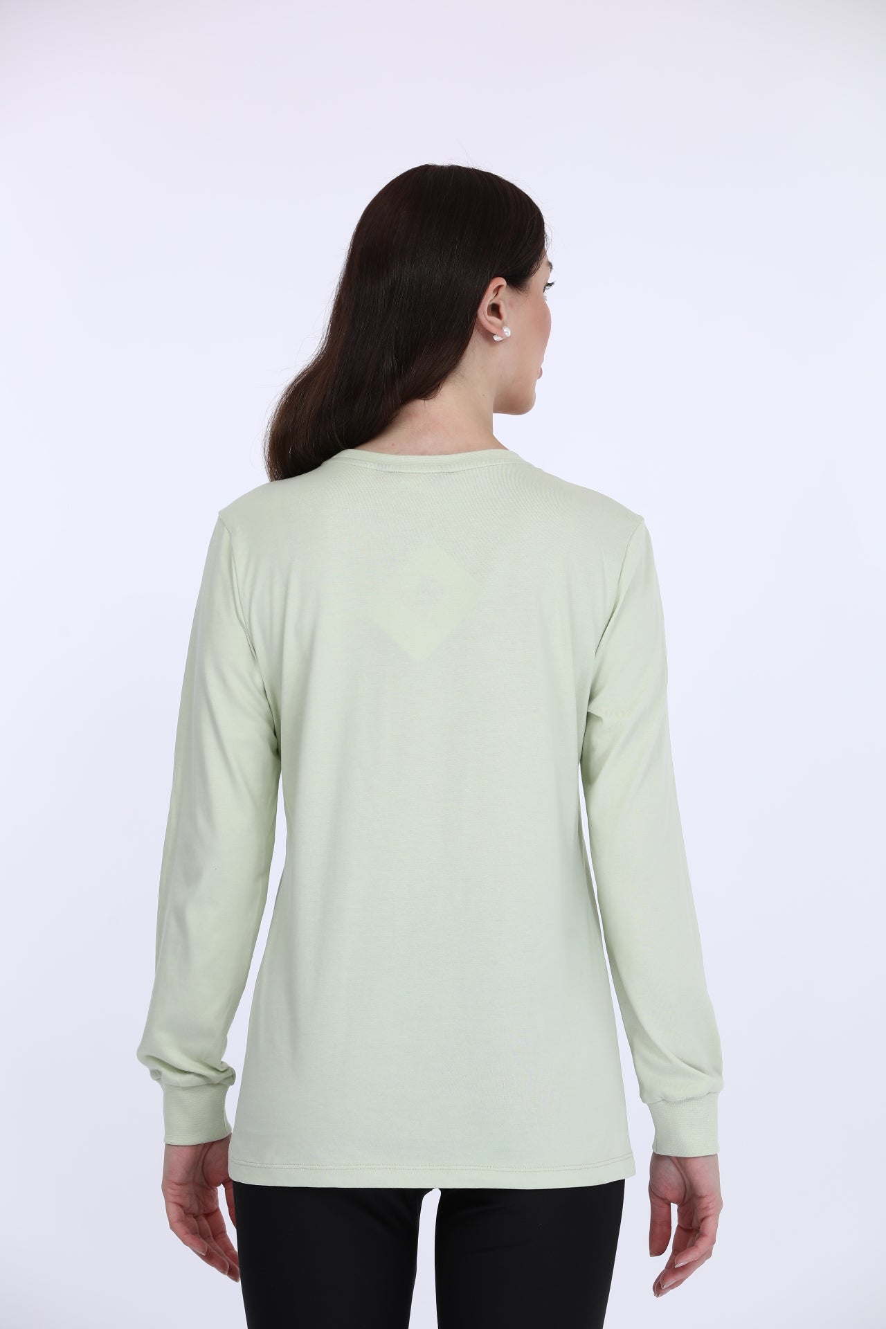 Women 100% Cotton Green Solid Full Sleeve T-Shirt