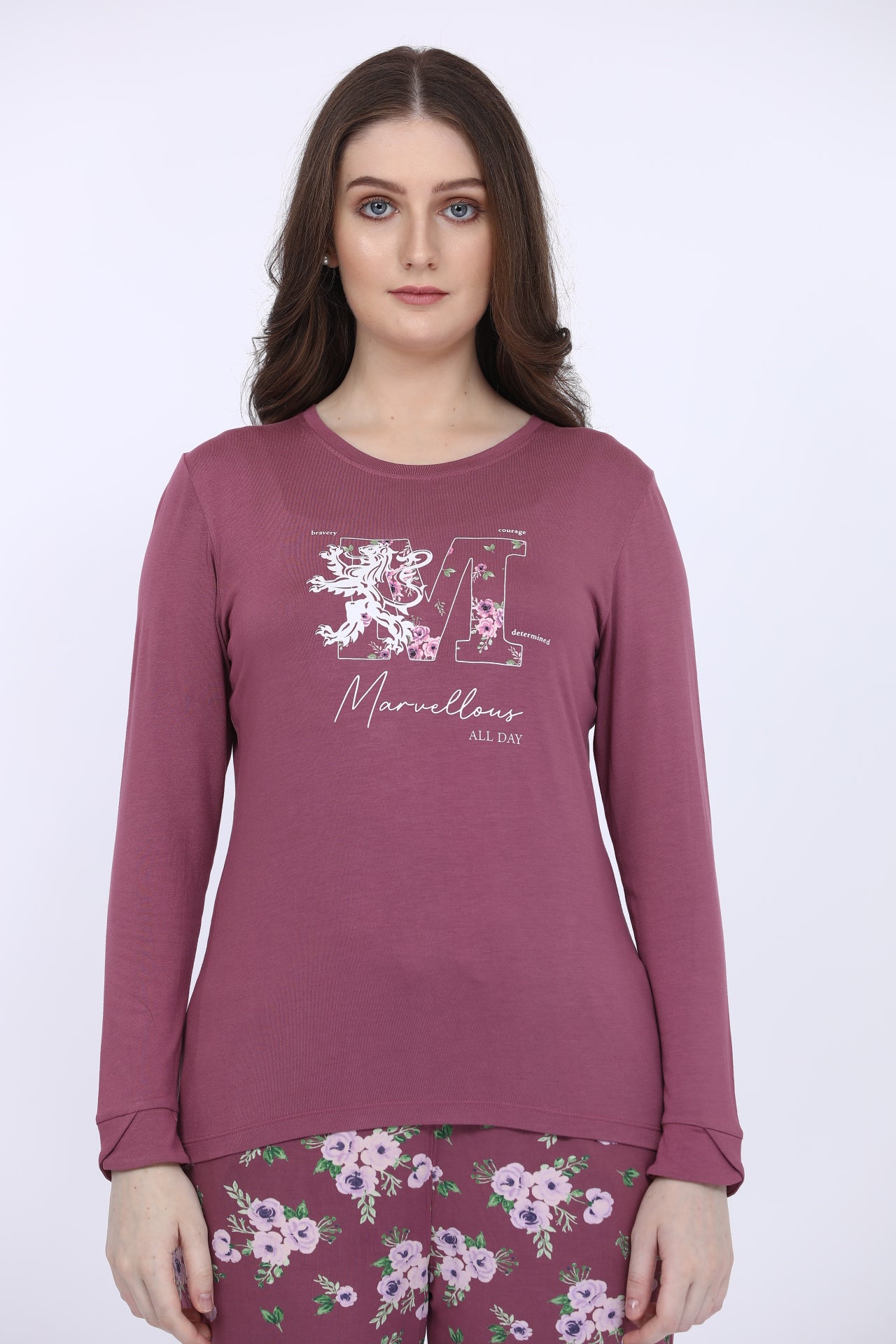 Burgundy Printed GRP Nightwear Set