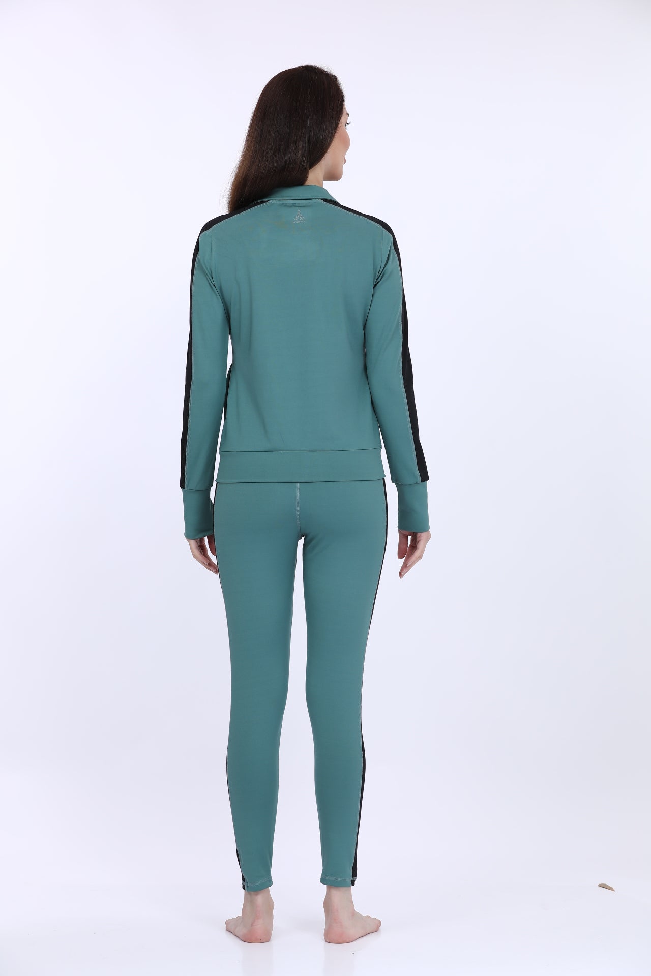 Women Poly Spandex Green Solid Full Sleeve Track Suit