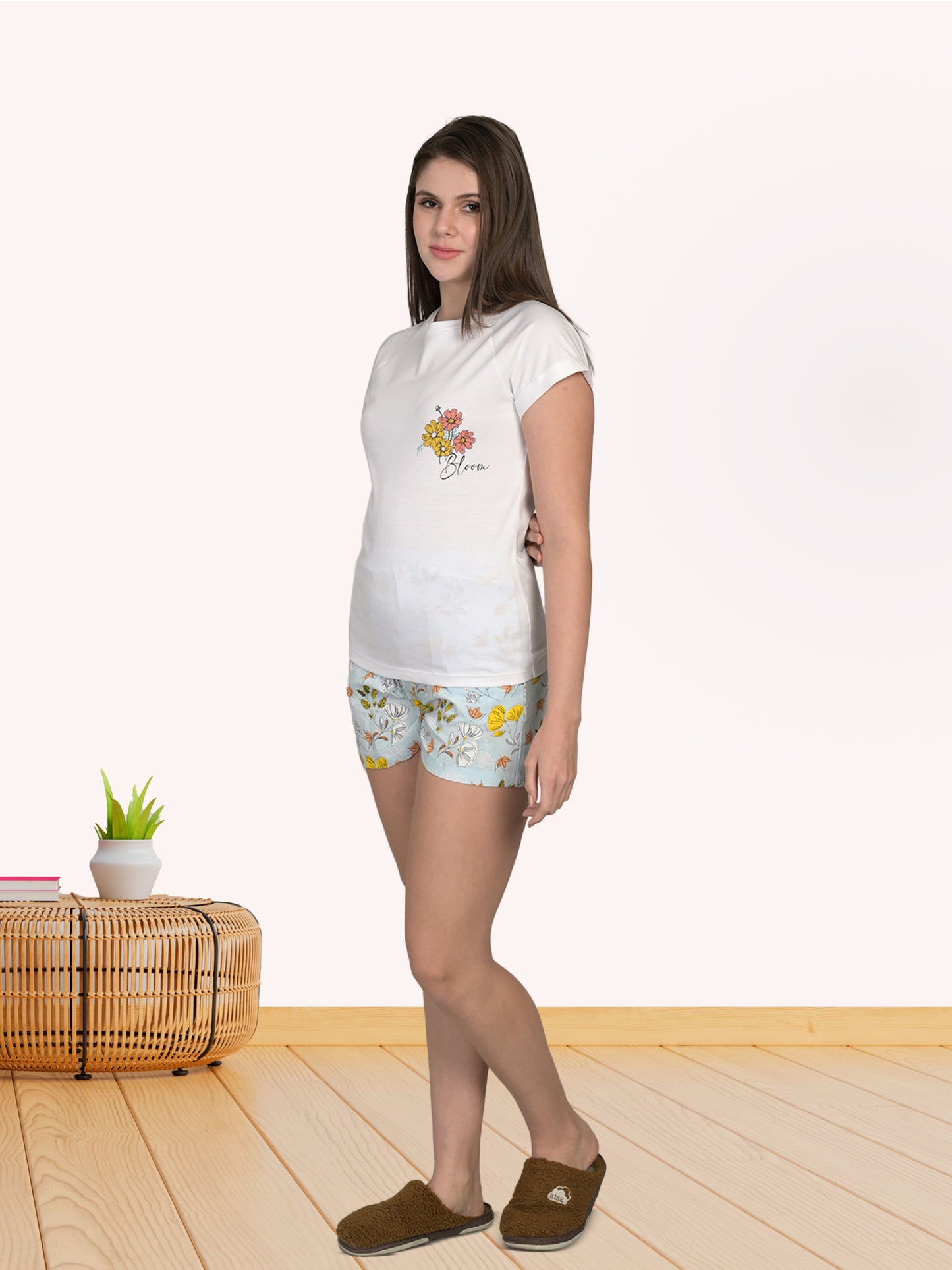 White T-Shirt & Blue Shorts Set
