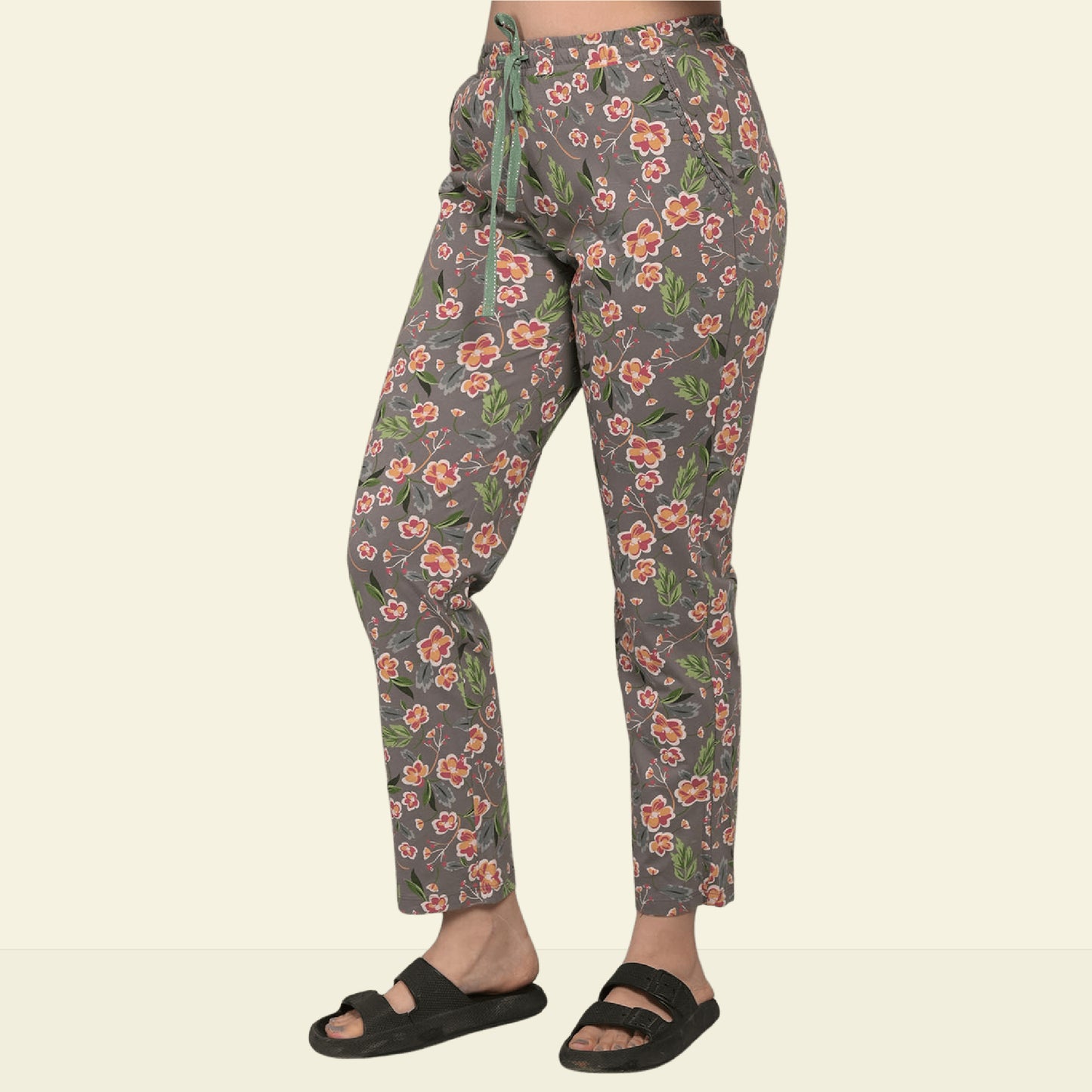Grey Printed Cotton Lounge Pyjama