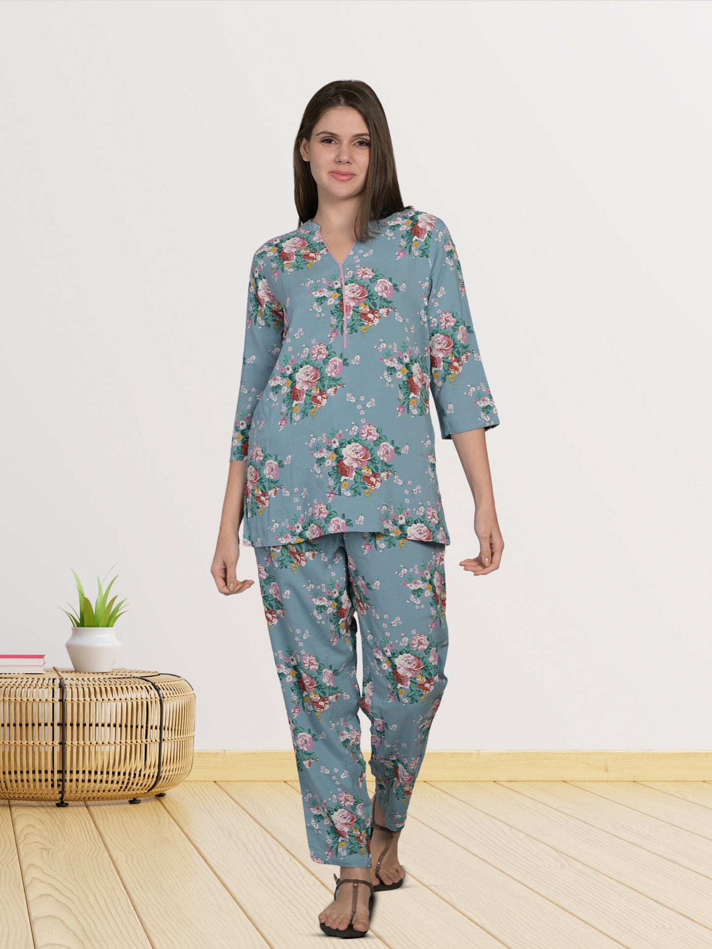 Blue Floral Printed Co-Ord Set