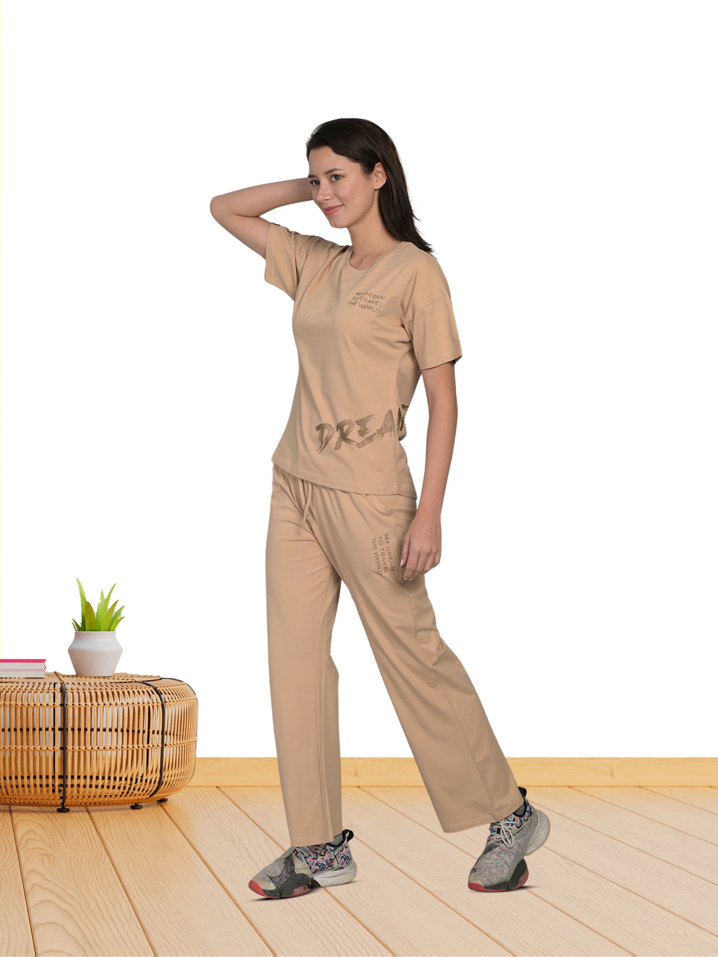 Beige Half Sleeve Co-Ord Set