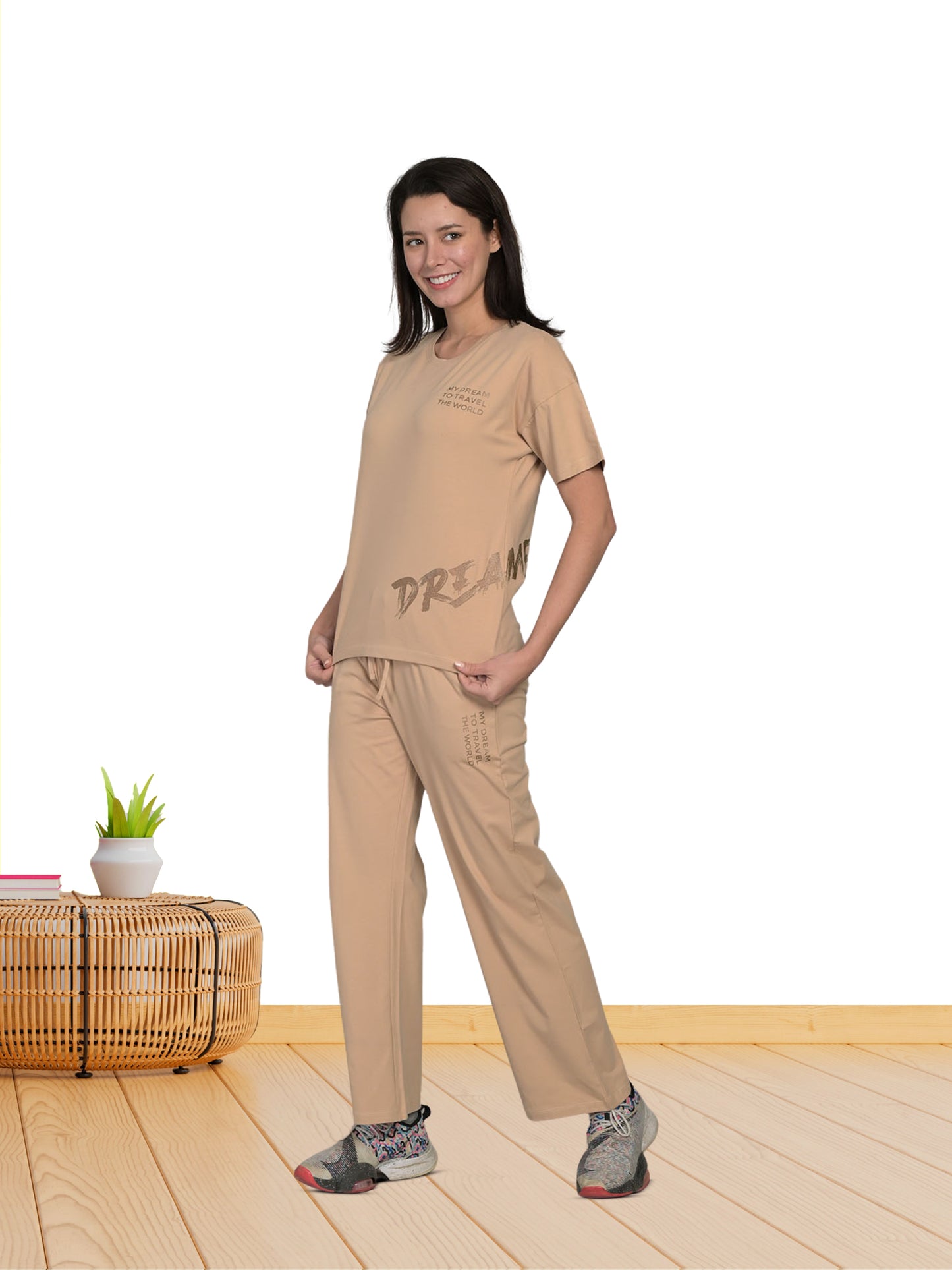 Beige Half Sleeve Co-Ord Set
