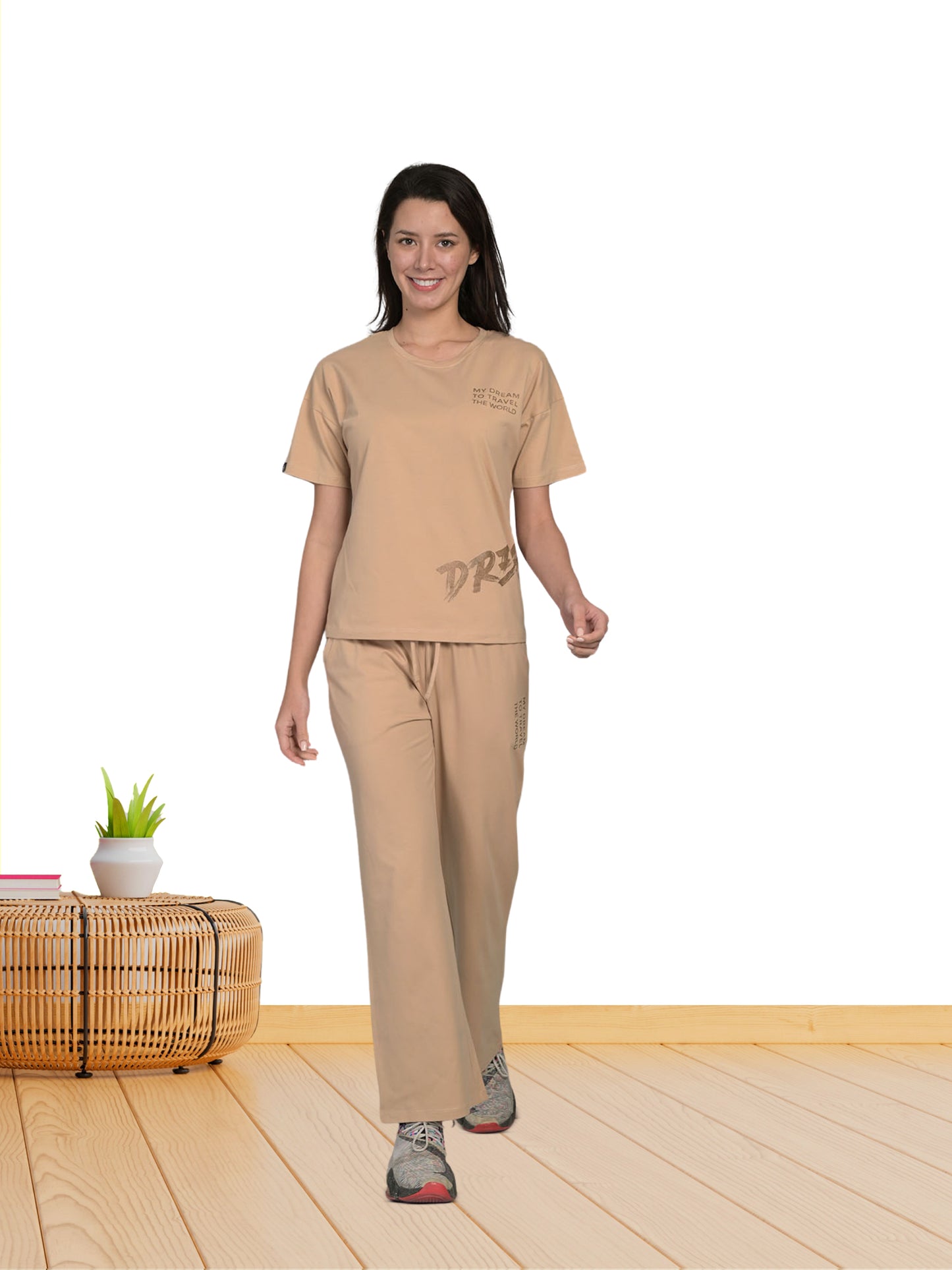 Beige Half Sleeve Co-Ord Set
