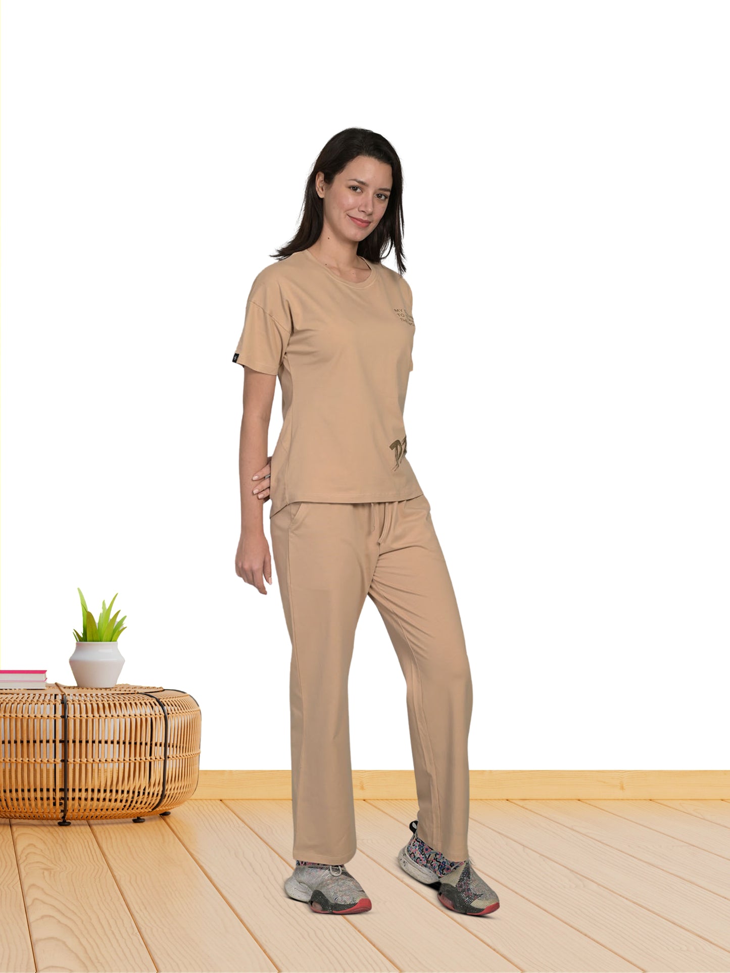 Beige Half Sleeve Co-Ord Set