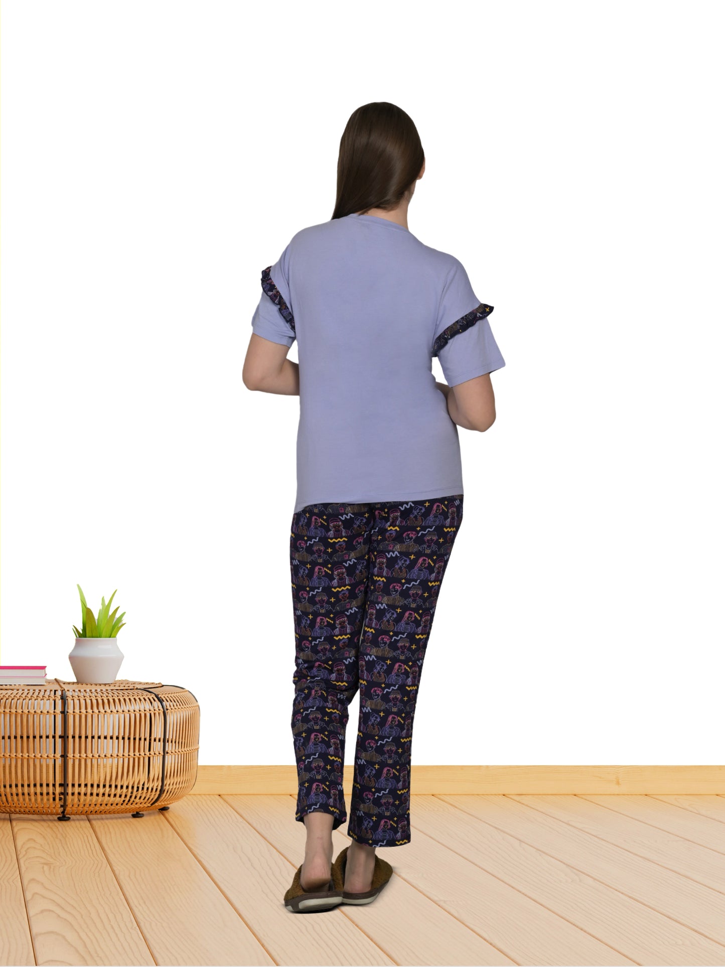 Purple Printed T-Shirt & Pyjama Set
