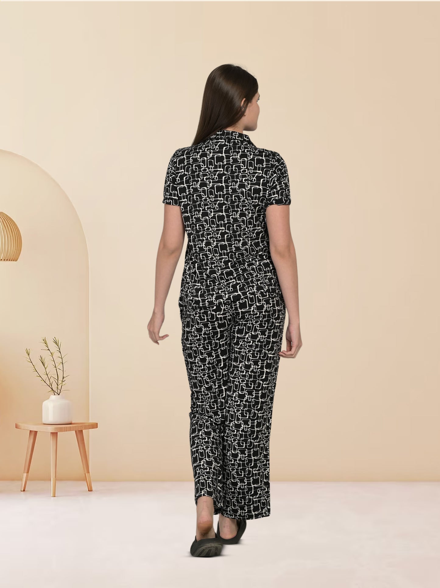 Black Poly Brush Top & Pyjama Set