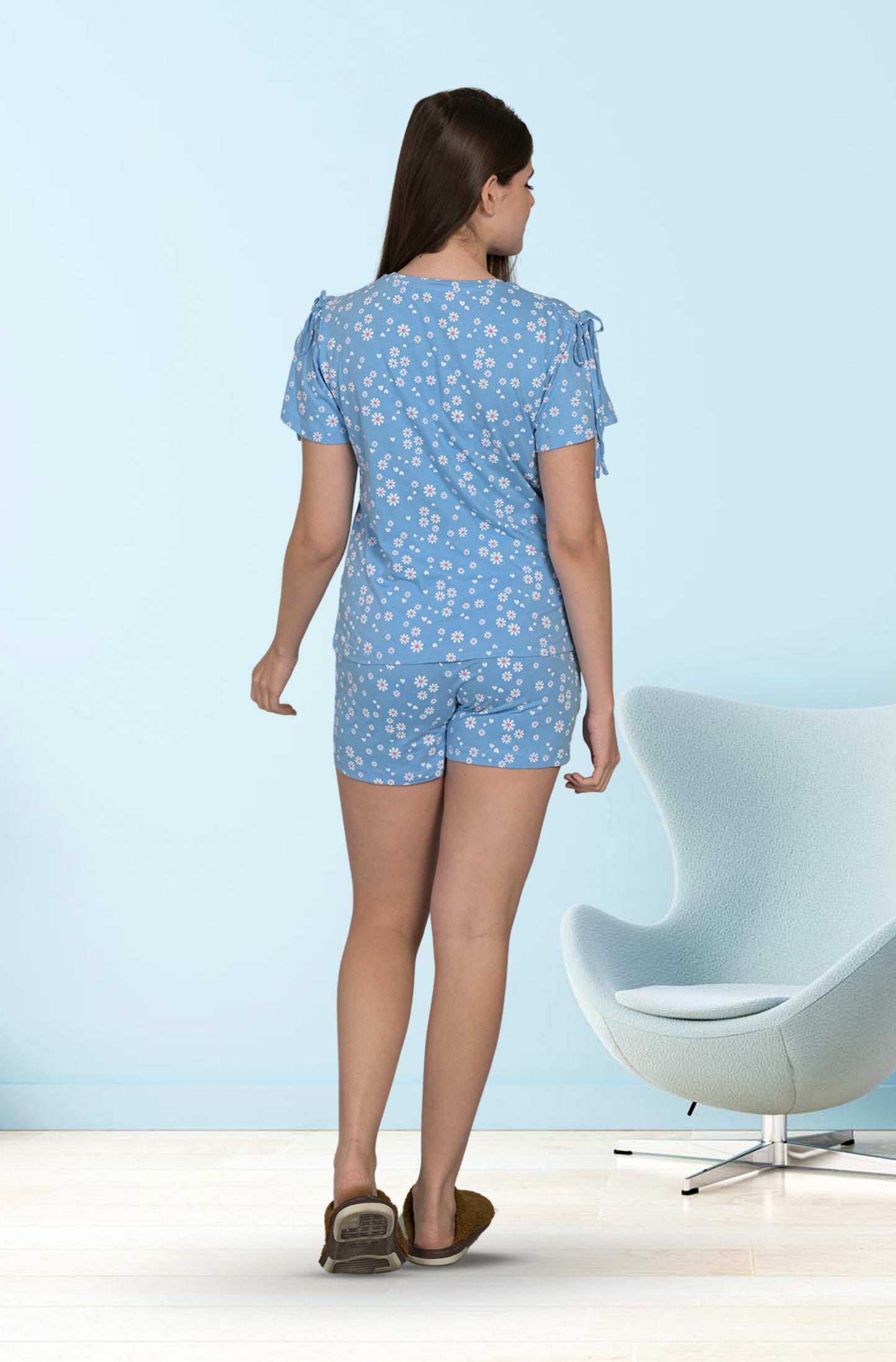 Round Neck Blue Half Sleeve Tshirt & Shorts Set