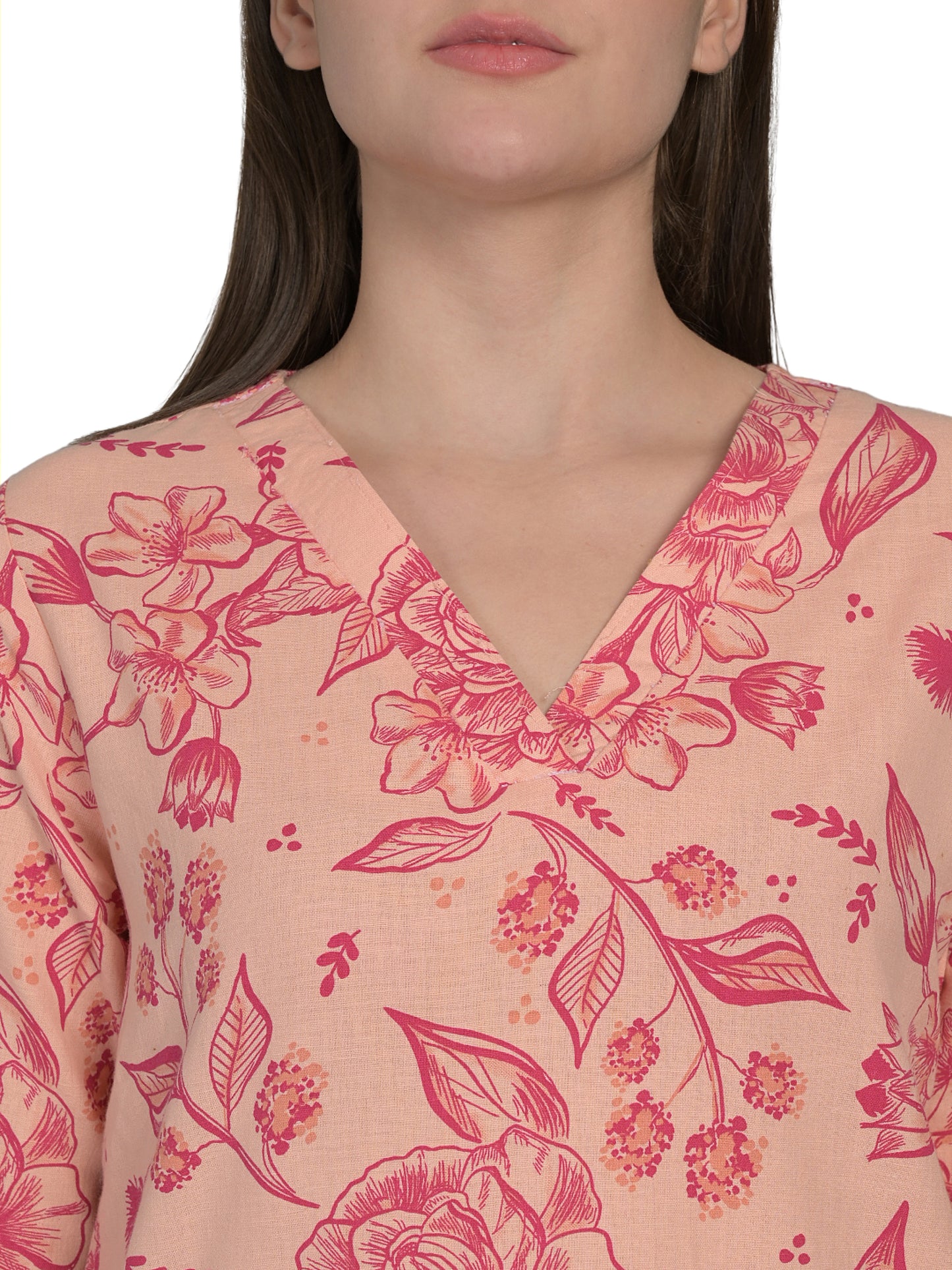 V Neck Red 3/4Th Sleeve Printed Co-Ord Set