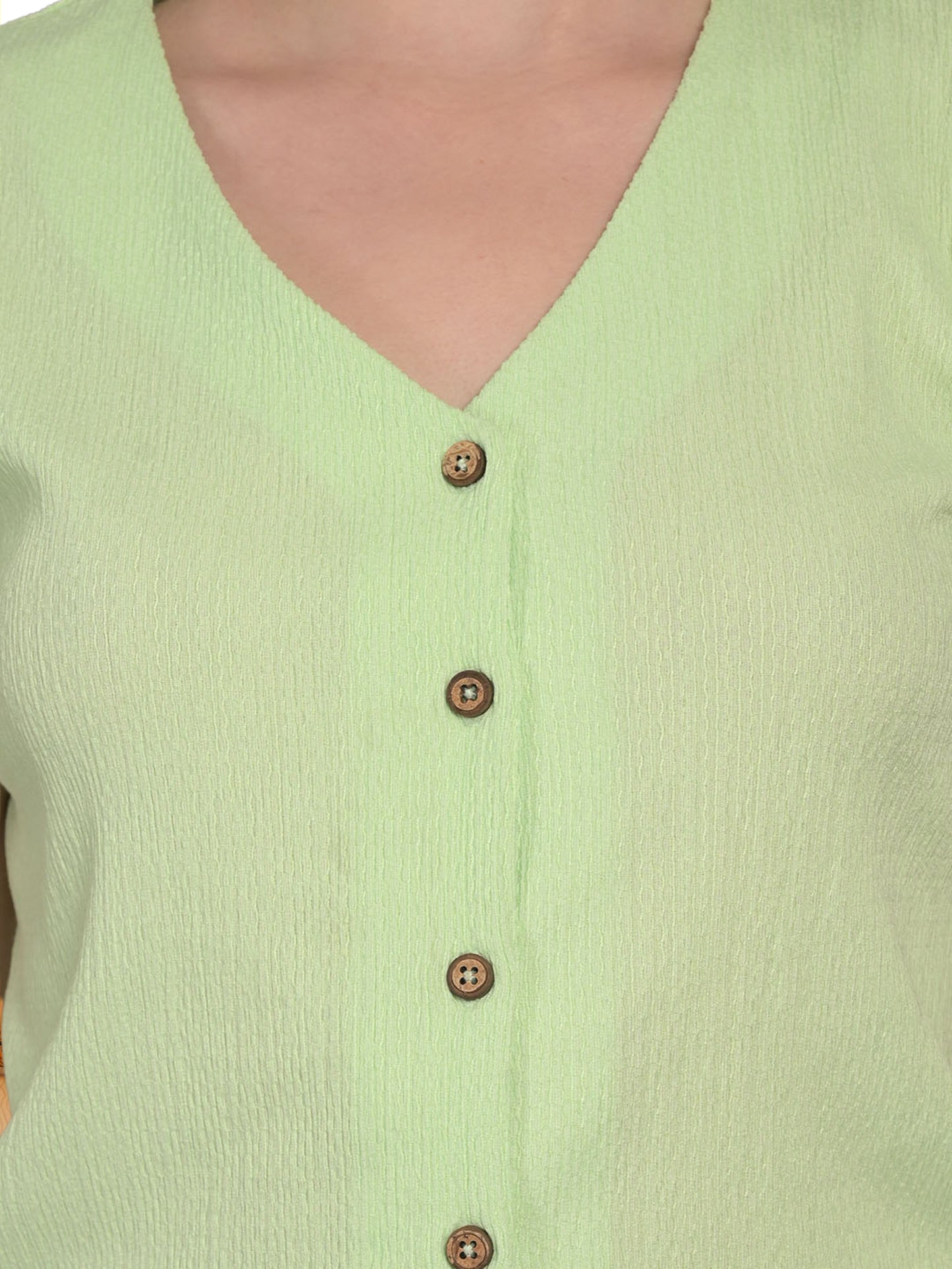 V Neck Green Short Sleeve Top & Pyjama Set