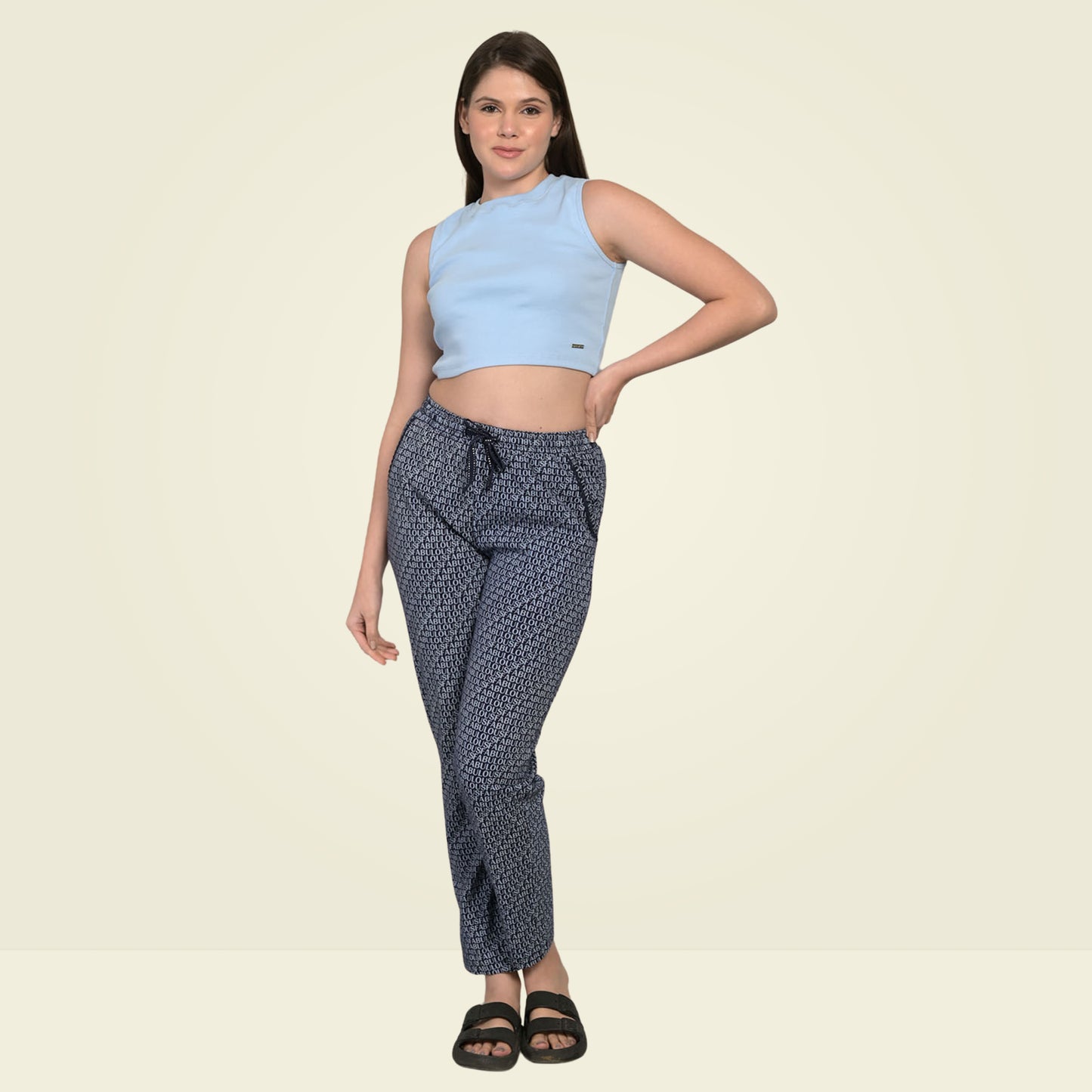 Black Printed Cotton Lounge Pyjama