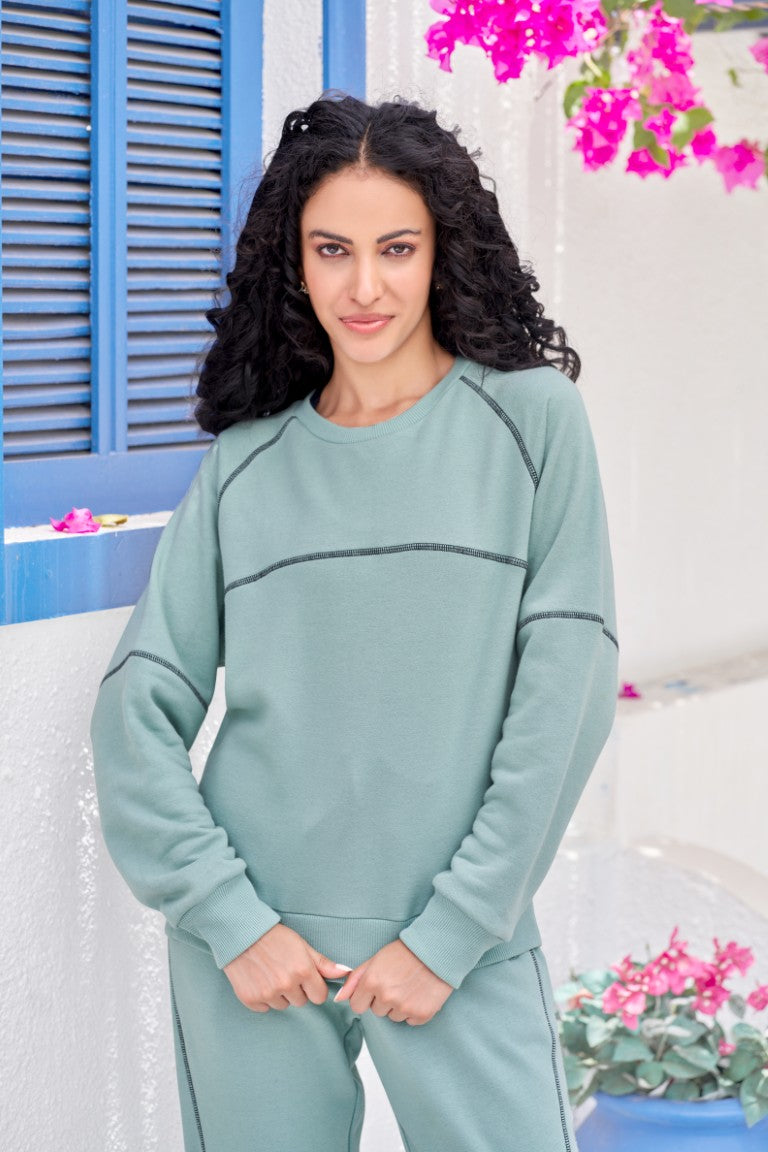 Women Fleece Solid Full Sleeve Sweat Shirt