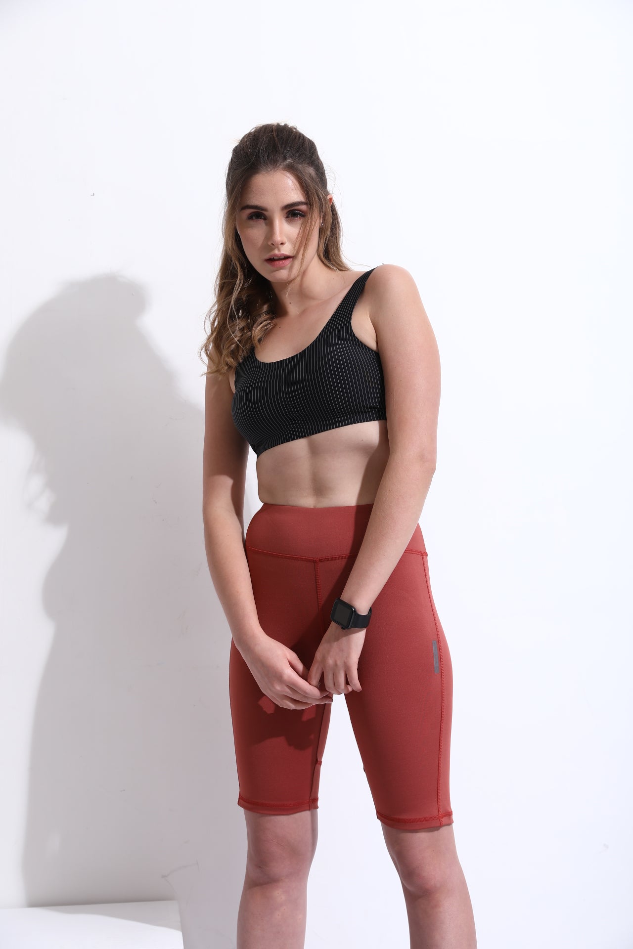 High Waist Athleisure Cycling Shorts – Brick Red