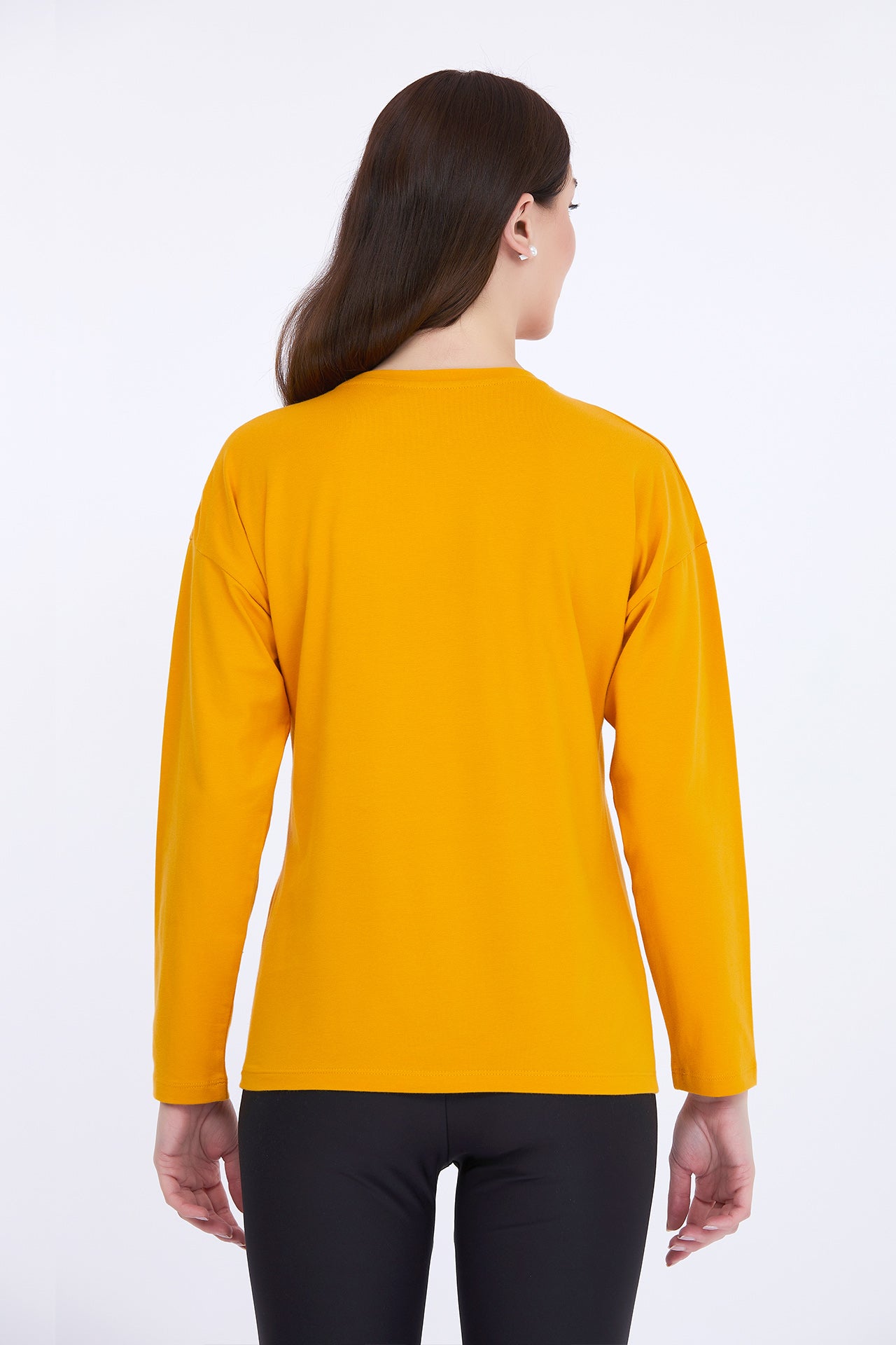 Women Cotton Spandex Yellow Printed Full Sleeve T-Shirt