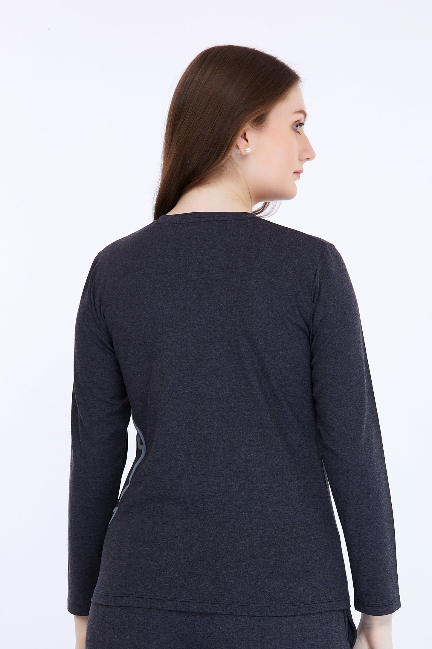 Women Cotton Spandex Black Printed Full Sleeve T-Shirt