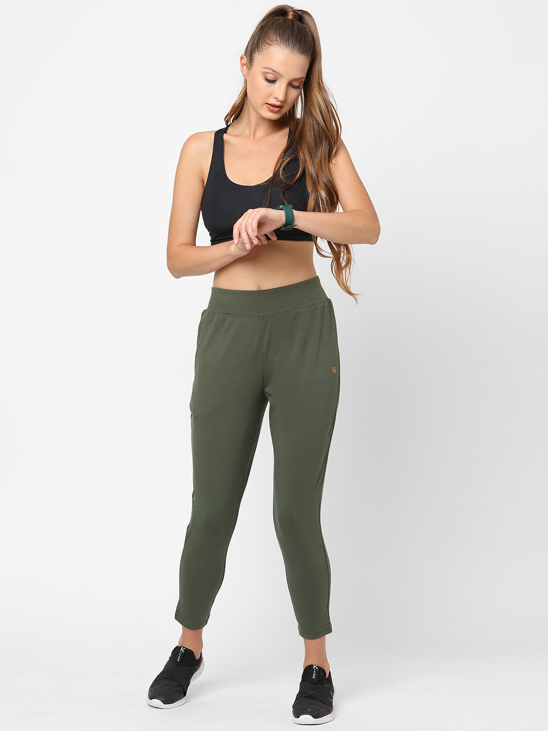 Maysixty Women Olive Green Track Pants With Out Cuff