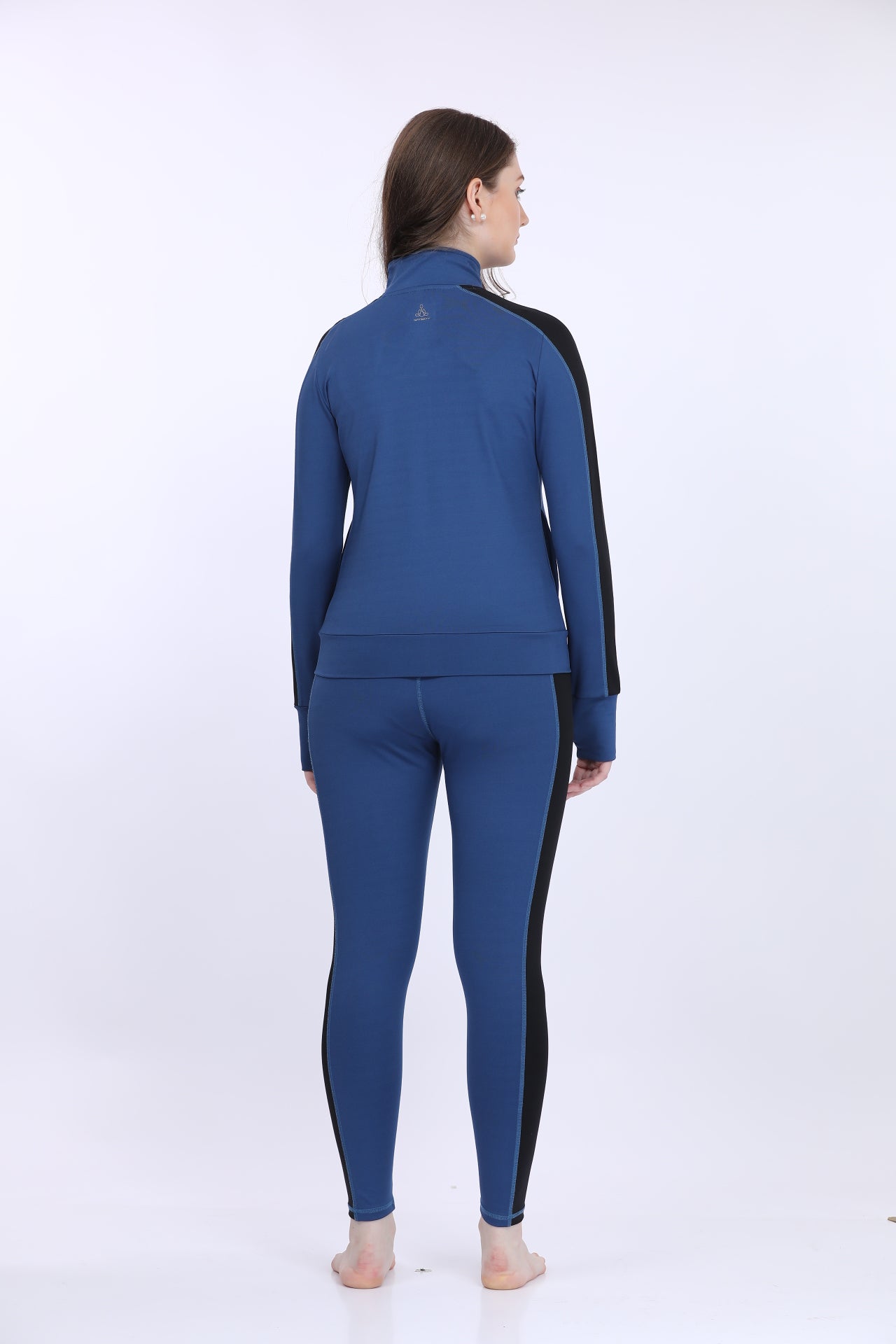 Women Poly Spandex Navy Solid Full Sleeve Track Suit
