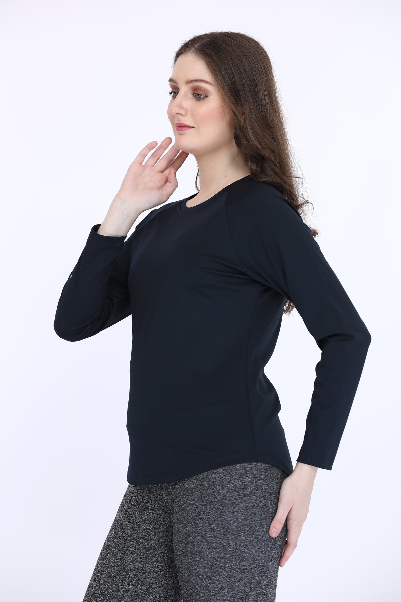 Poly Spandex Navy Full Sleeve T-Shirt