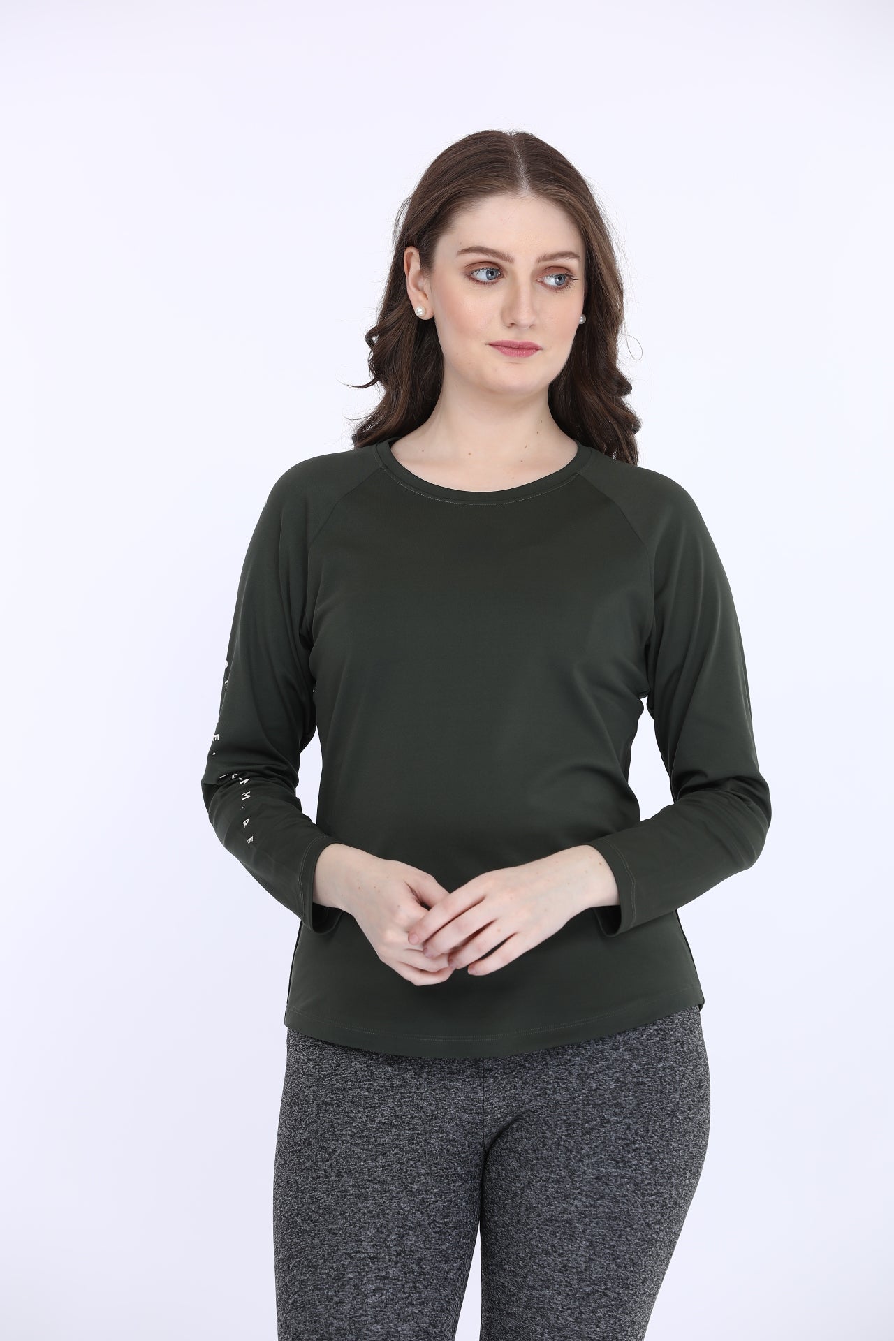 Poly Spandex Olive Full Sleeve T-Shirt