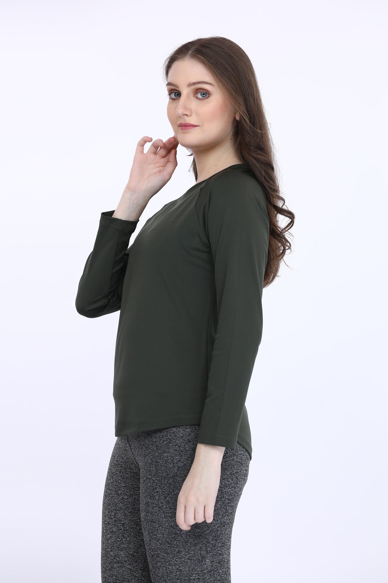 Poly Spandex Olive Full Sleeve T-Shirt